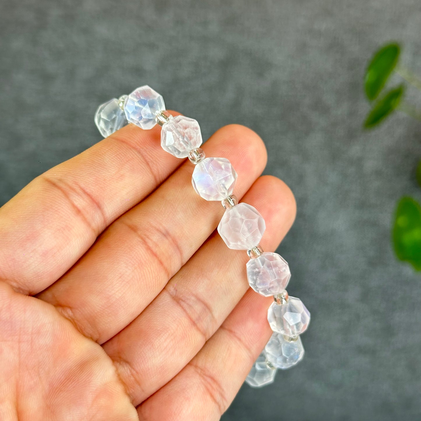 Natural Faceted Moonstone Bracelet Size 10 mm