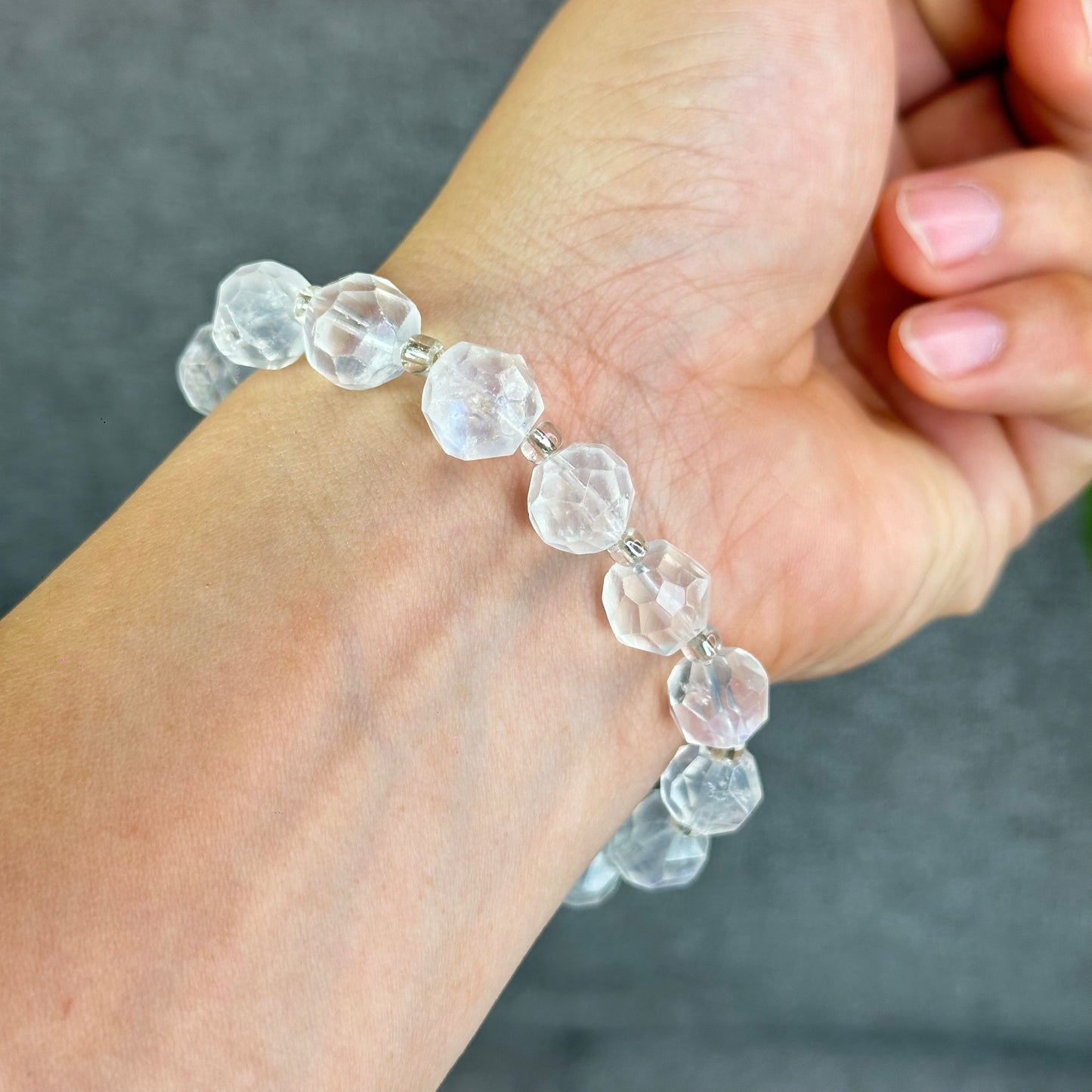 Natural Faceted Moonstone Bracelet Size 10 mm