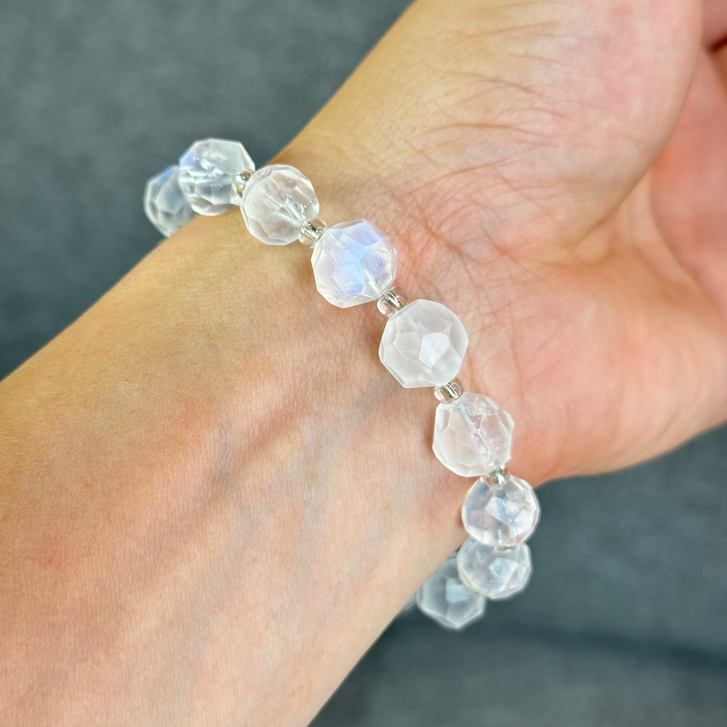Natural Faceted Moonstone Bracelet Size 10 mm