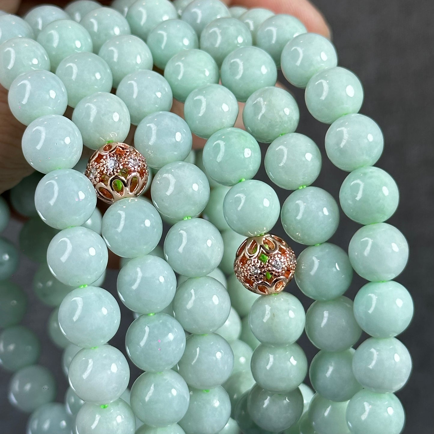 Natural Light Green Jadeite Jade Necklace Size 9.5 mm