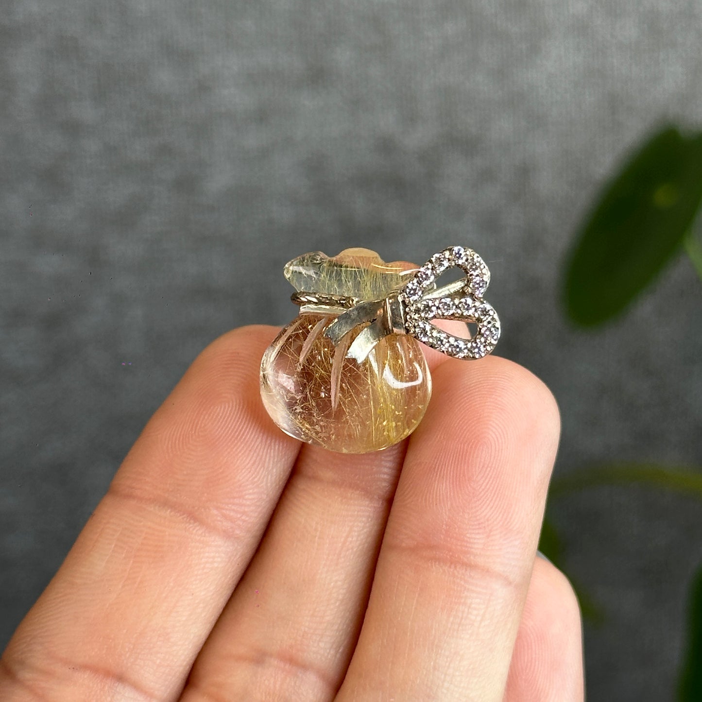 Money Bag Natural Golden Rutilated Quartz Pendant with Silver Setting