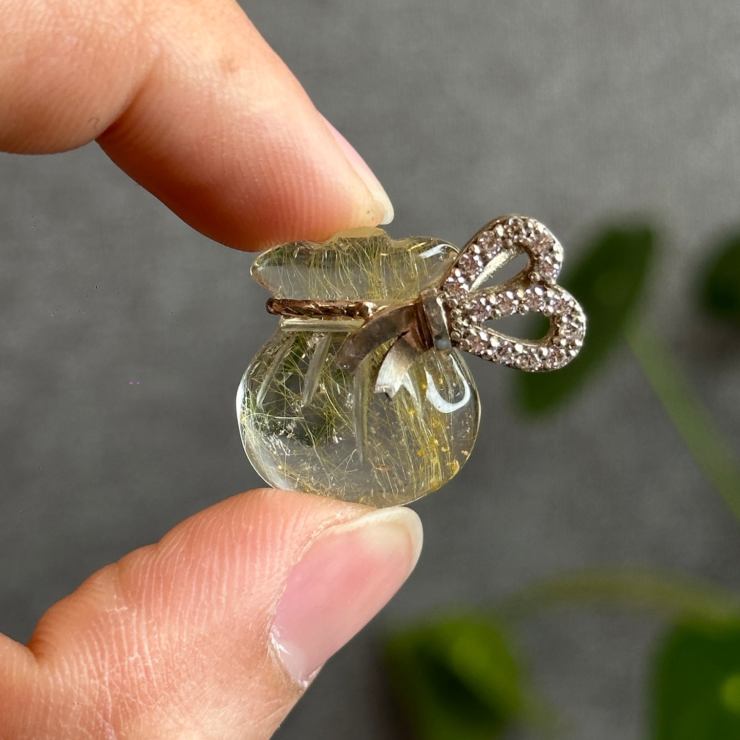 Money Bag Natural Golden Rutilated Quartz Pendant with Silver Setting