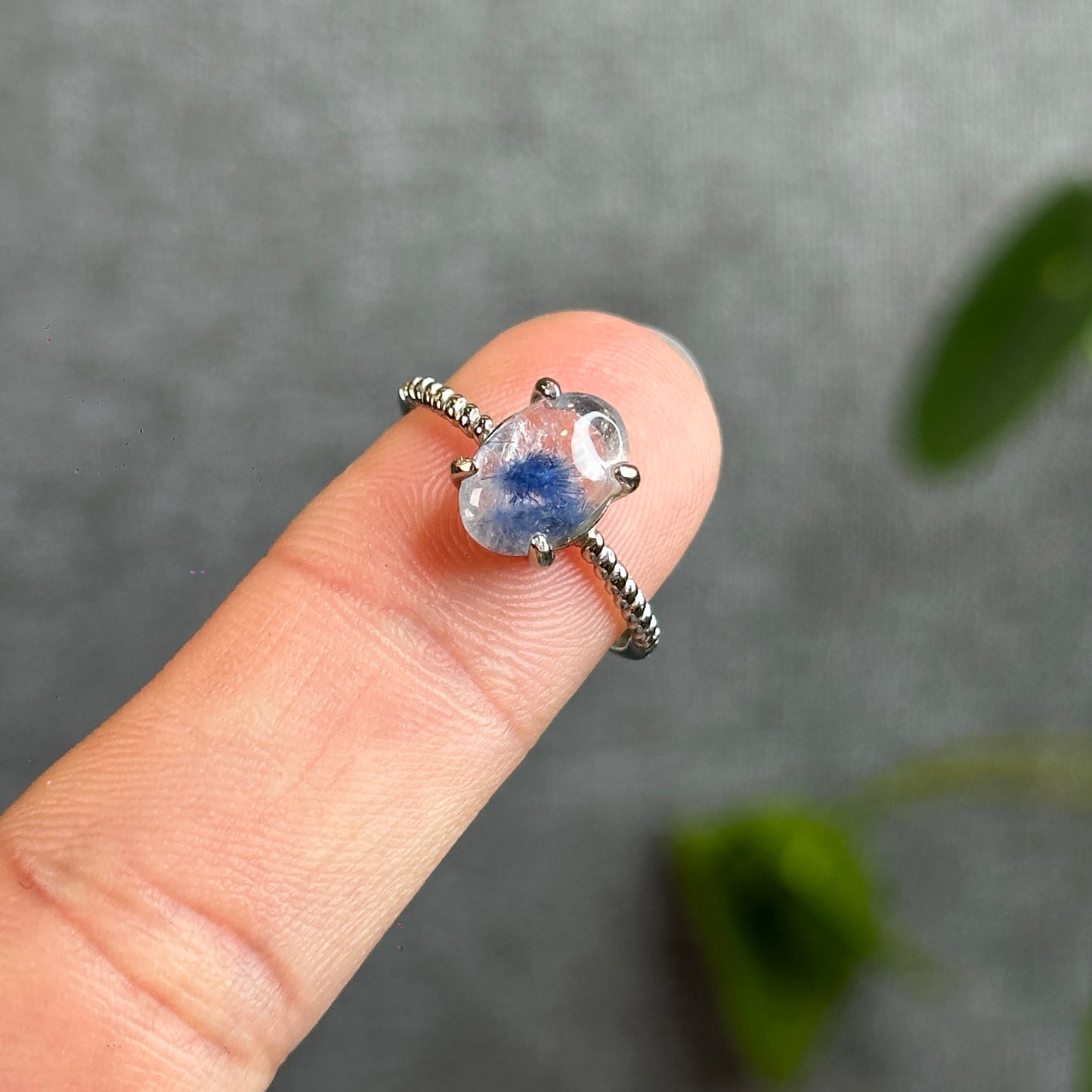 Oval Natural Dumortierite Ring in Silver Setting