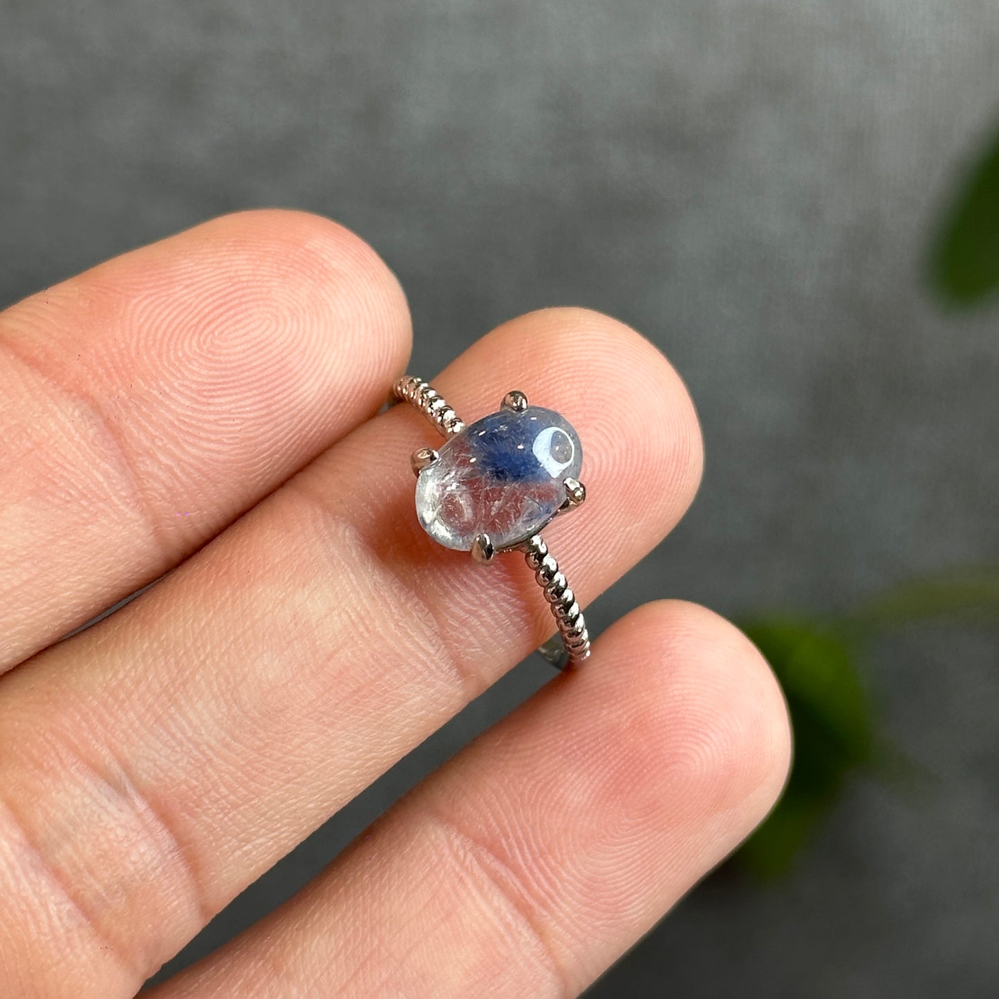 Oval Natural Dumortierite Ring in Silver Setting