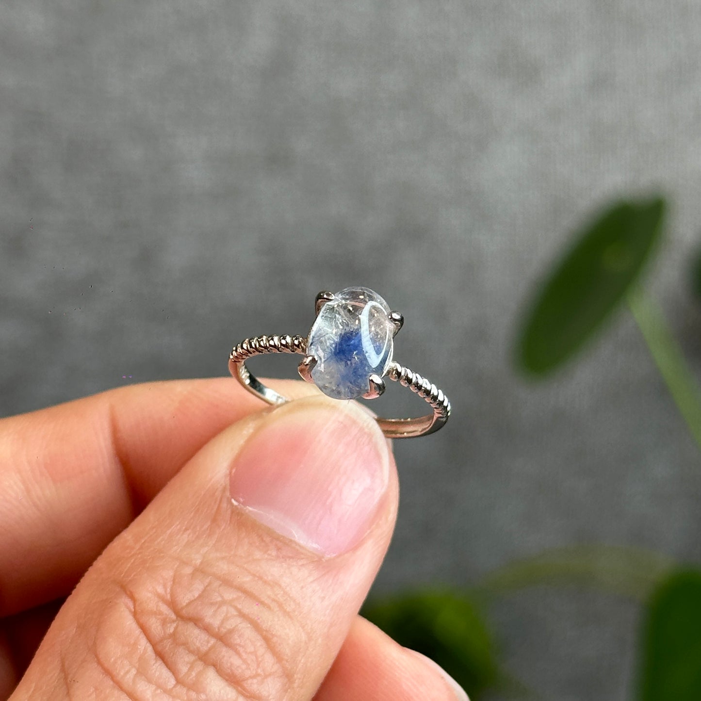 Oval Natural Dumortierite Ring in Silver Setting