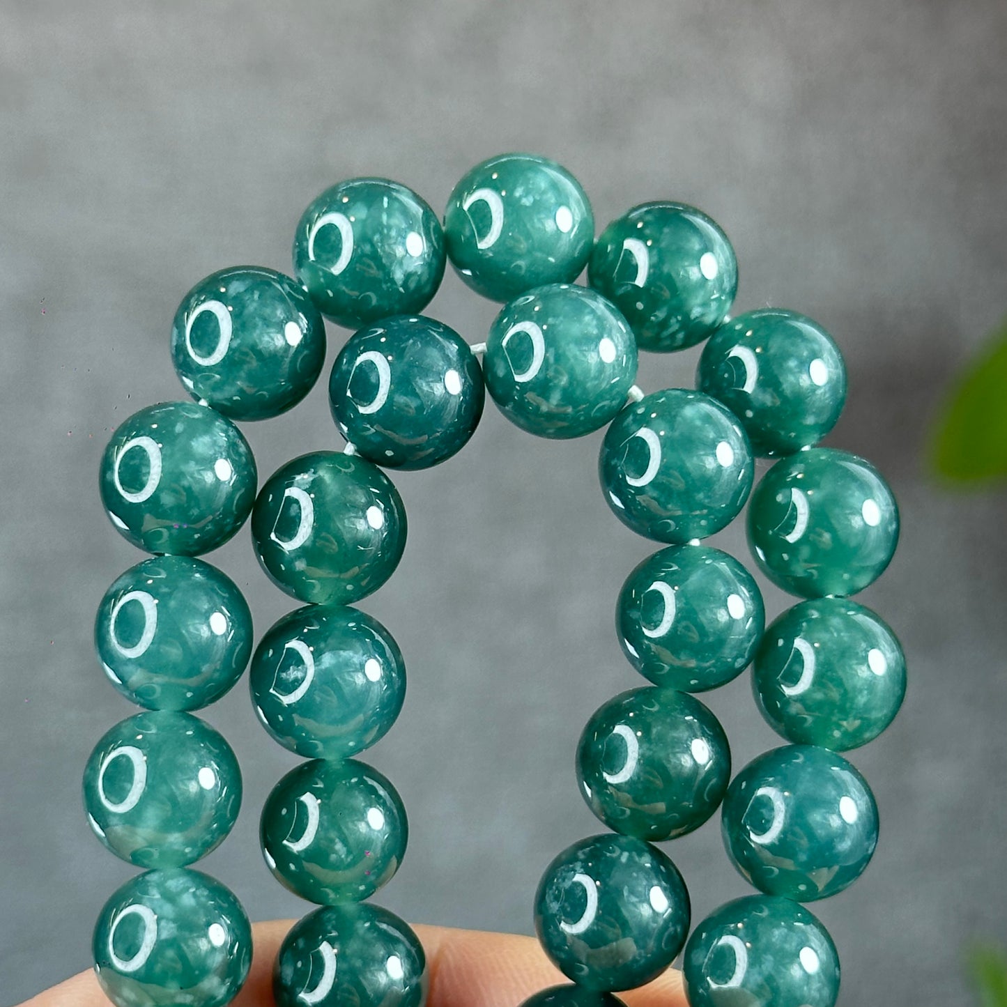 Water Green Semi-Translucent Natural Jadeite Jade VIP Necklace Size 10 mm