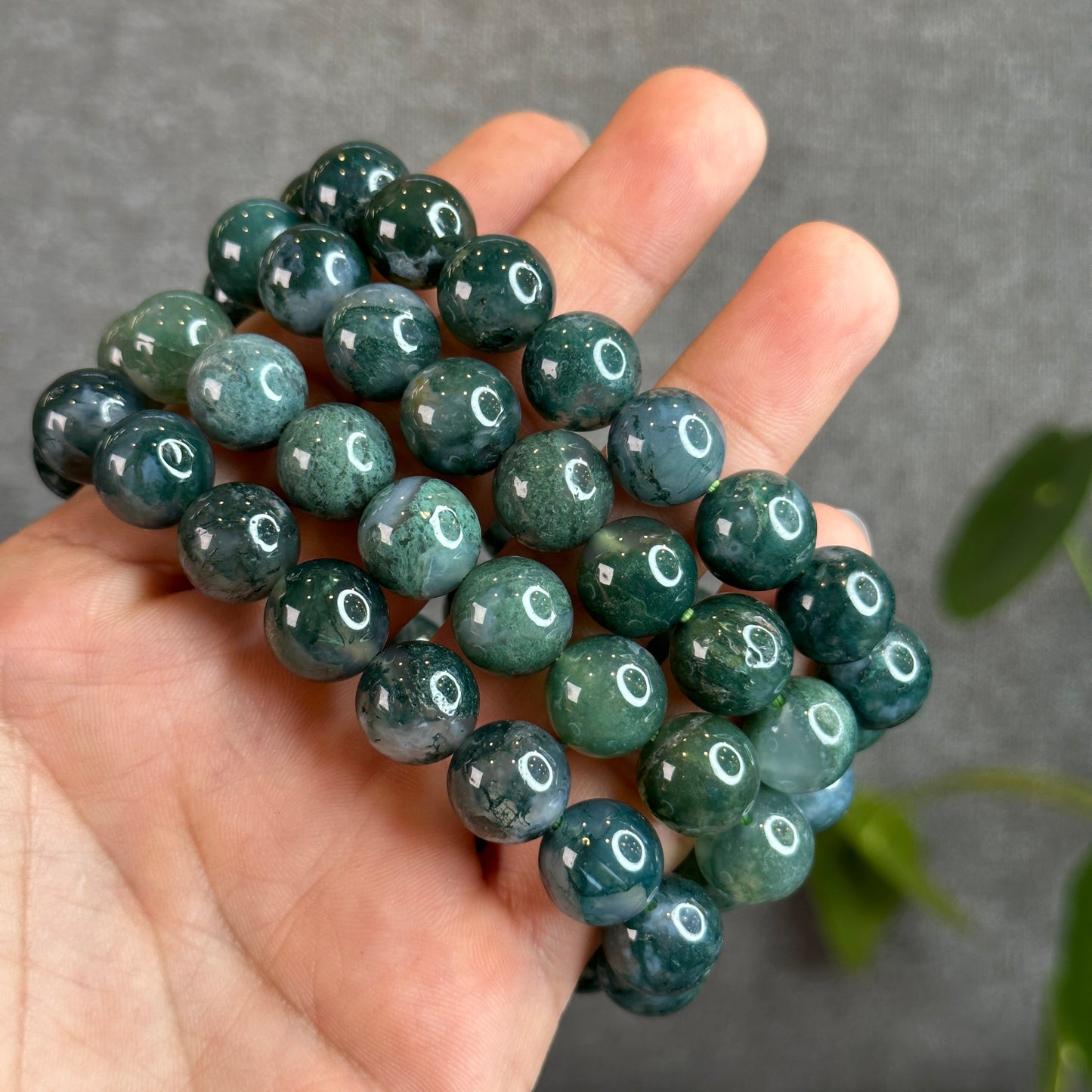 Natural Moss Agate Bracelet Size 12 mm