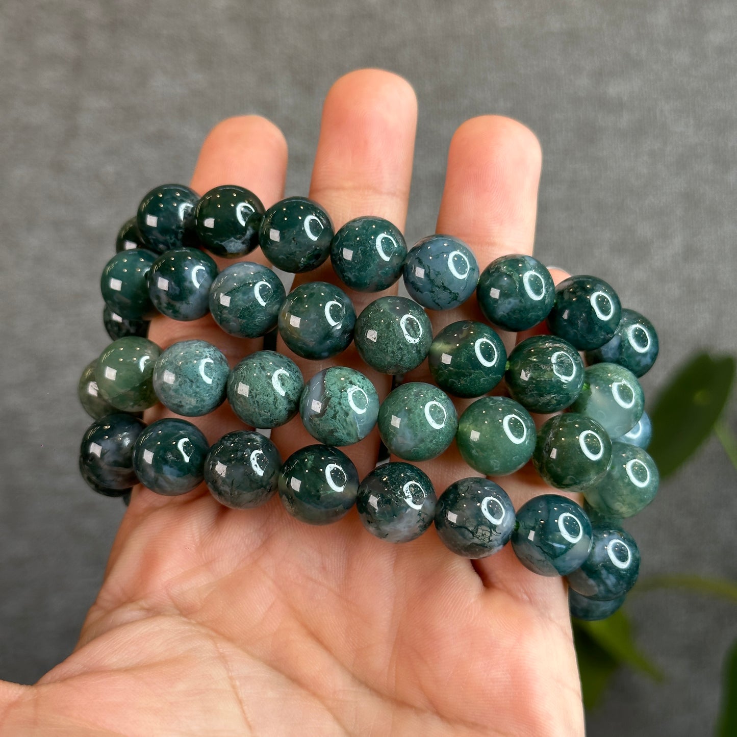 Natural Moss Agate Bracelet Size 12 mm