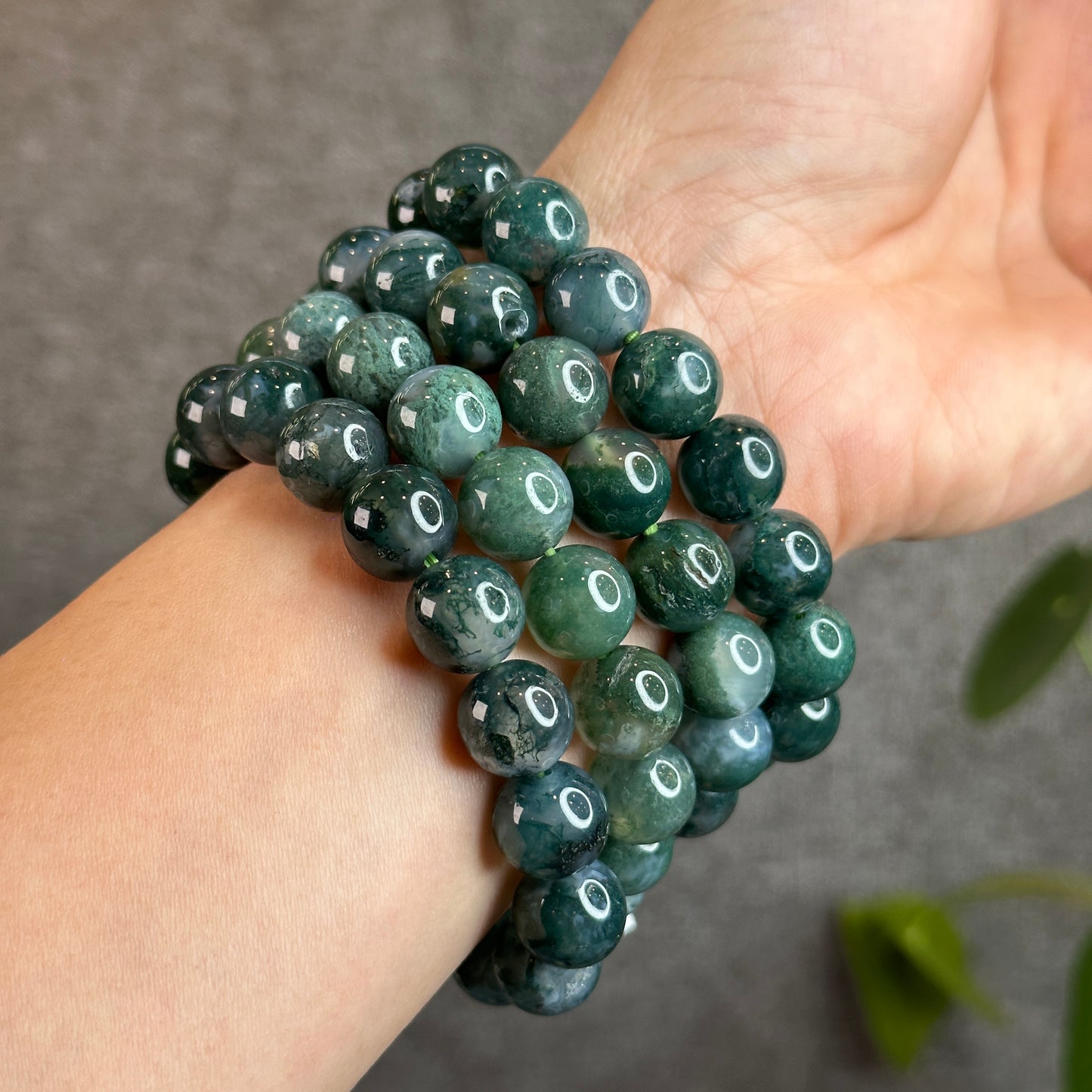 Natural Moss Agate Bracelet Size 12 mm