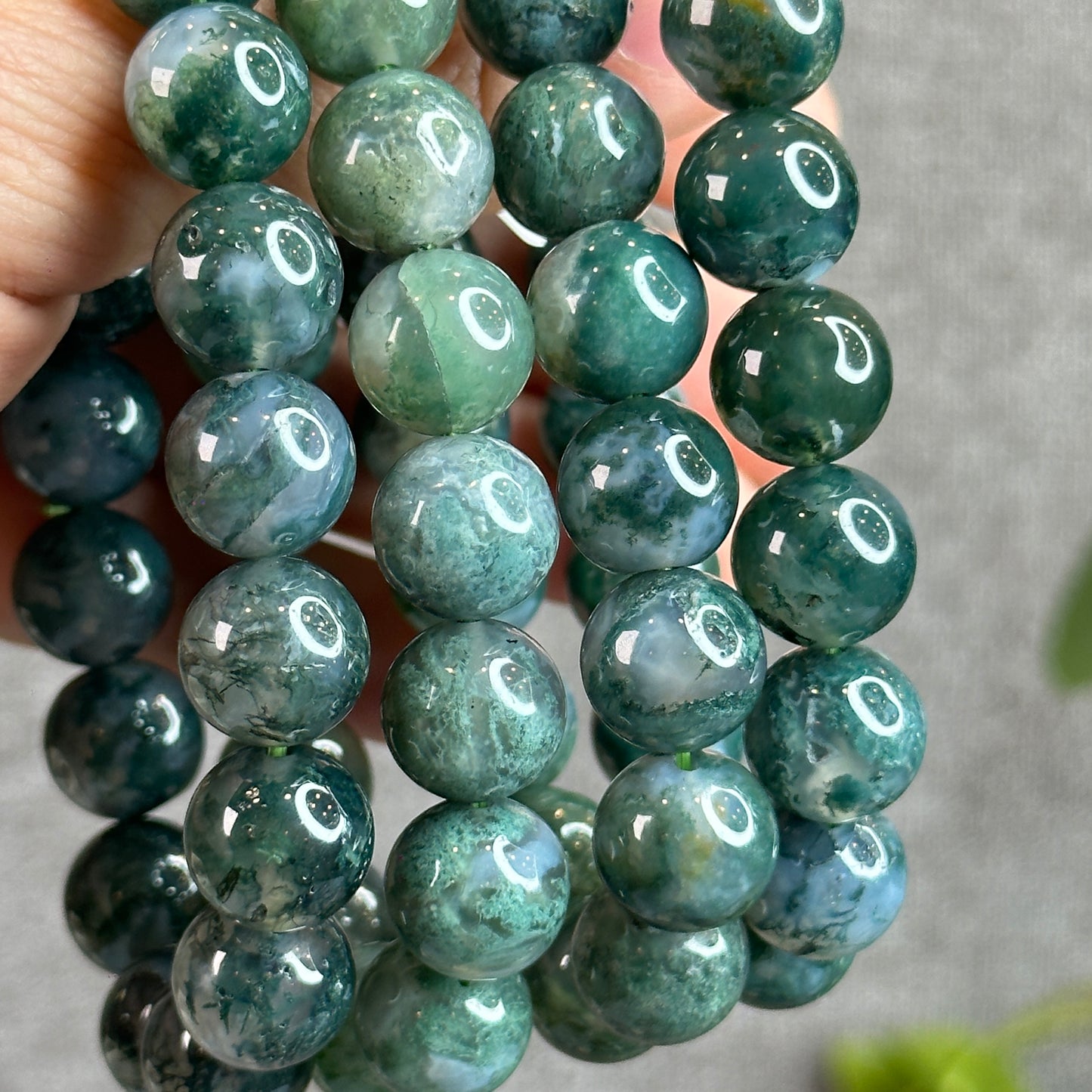 Natural Moss Agate Bracelet Size 12 mm