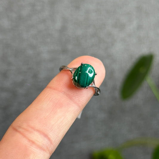 Natural Malachite Ring Free Size Silver Seting