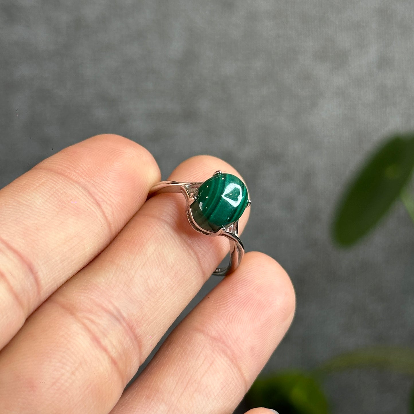 Natural Malachite Ring Free Size Silver Seting