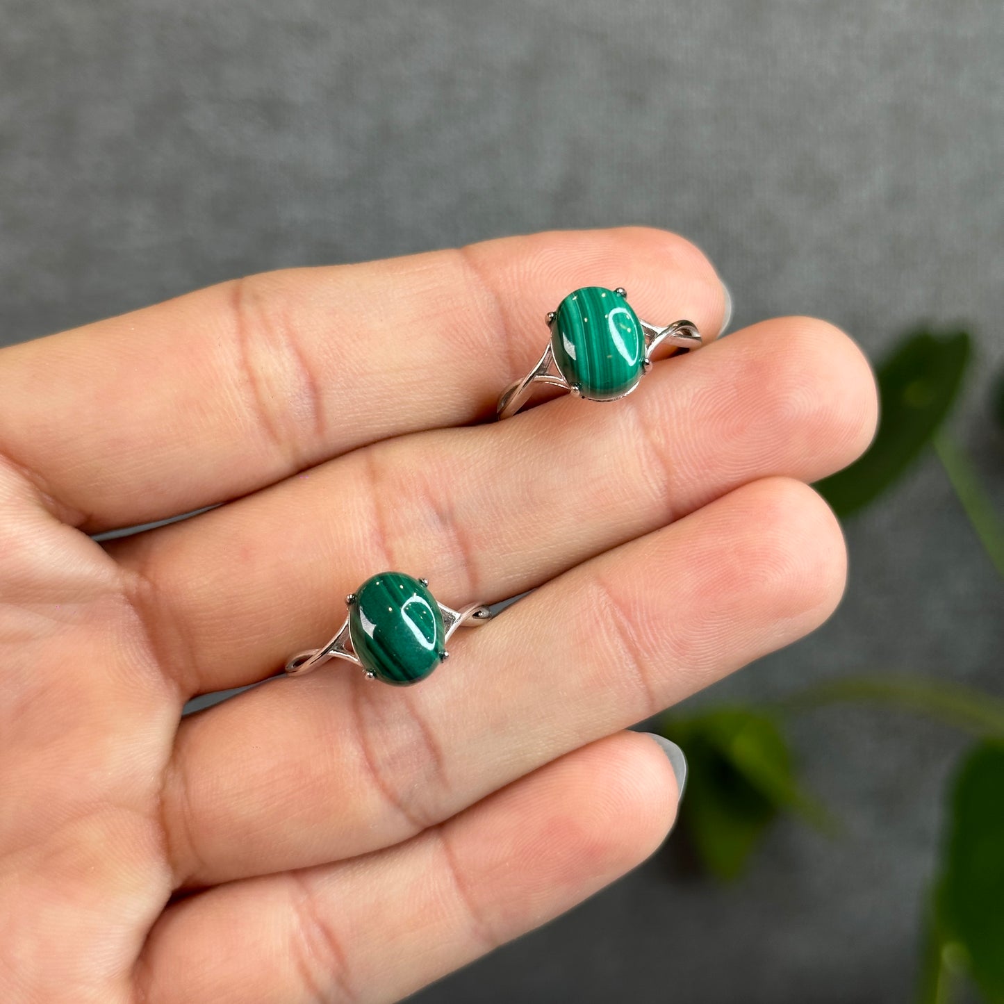 Natural Malachite Ring Free Size Silver Seting