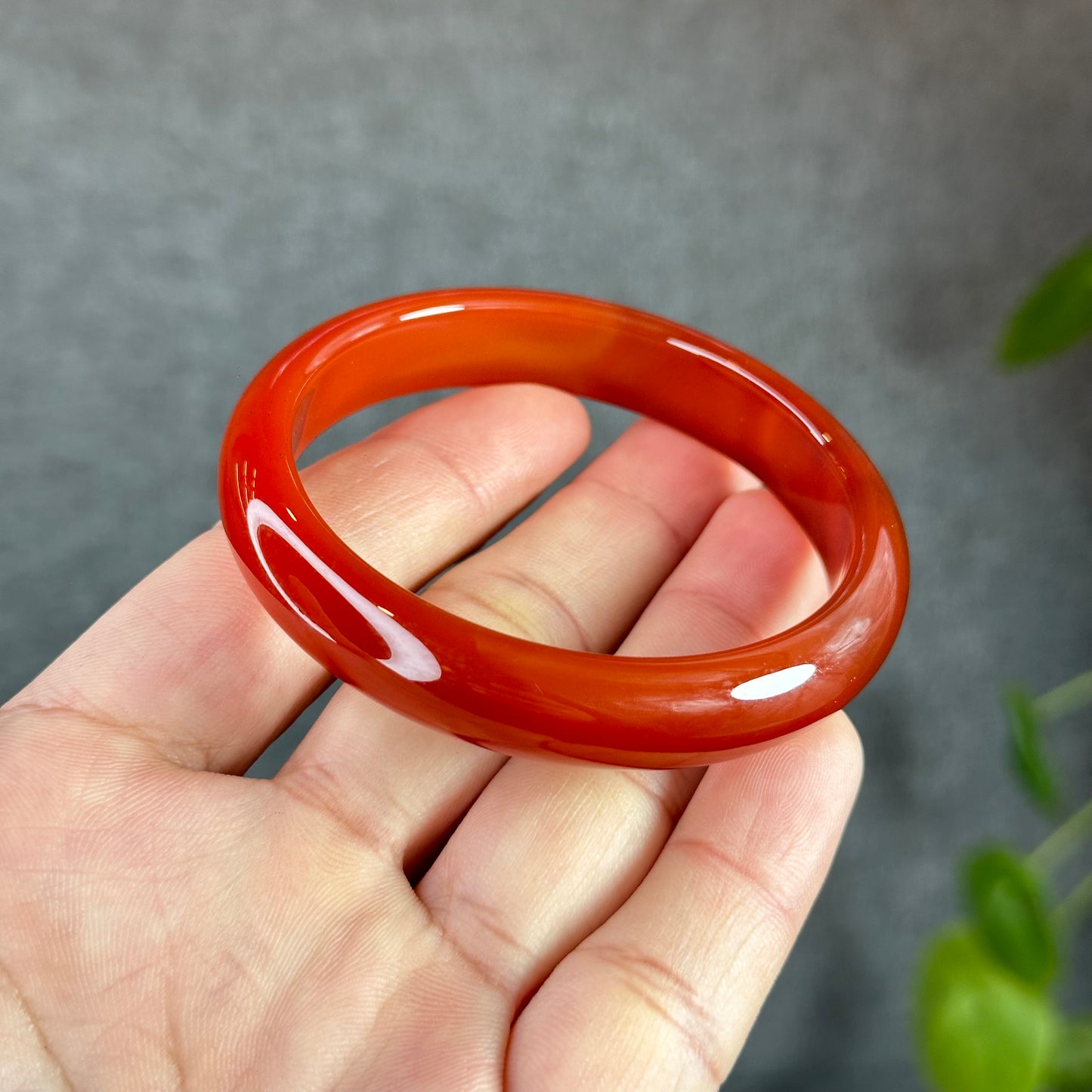 Red Agate Bangle Leaf Style Size 55.3 mm