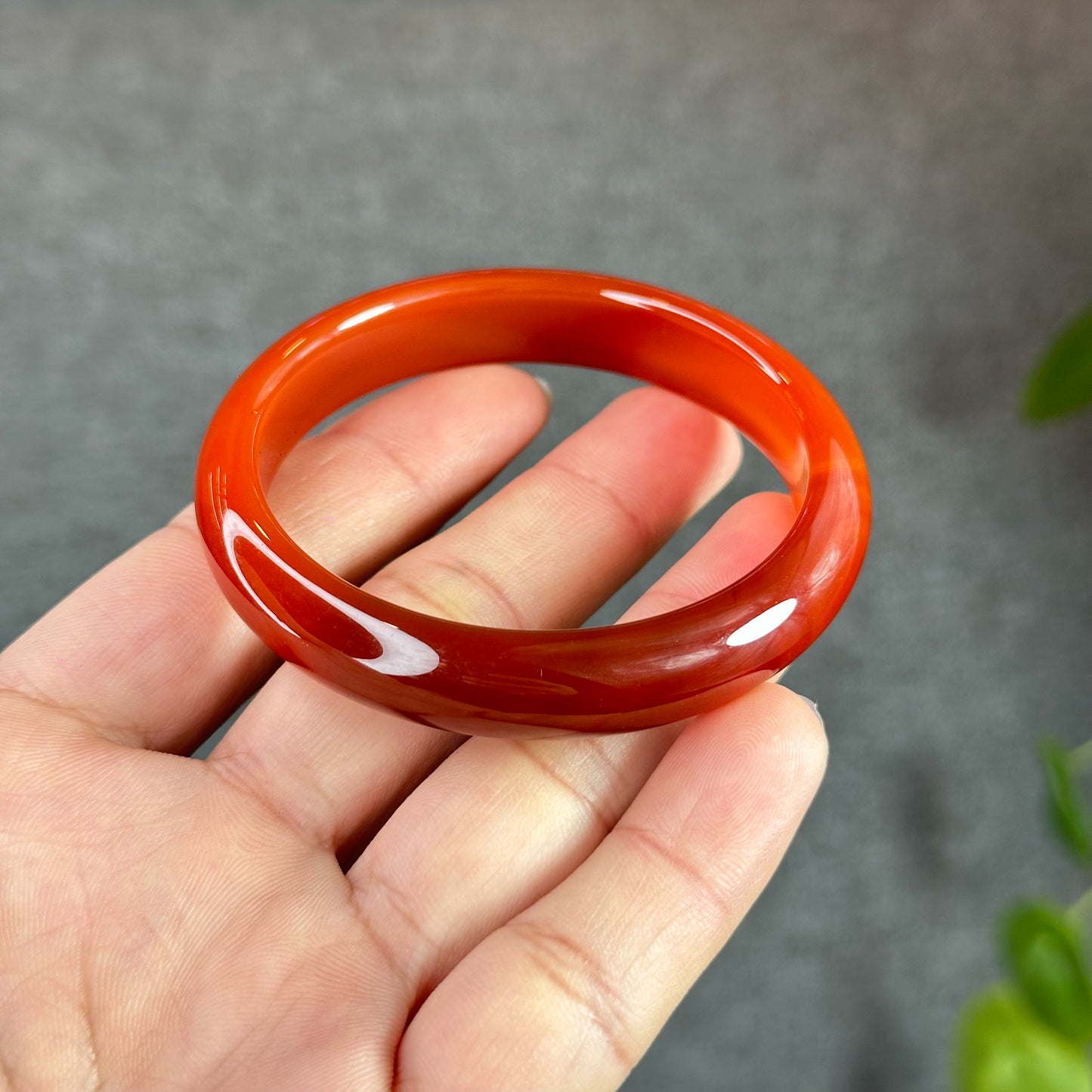 Red Agate Bangle Leaf Style Size 55.3 mm