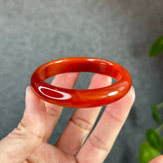 Natural Red Agate Bangle Leaf Style Size 55.3 mm