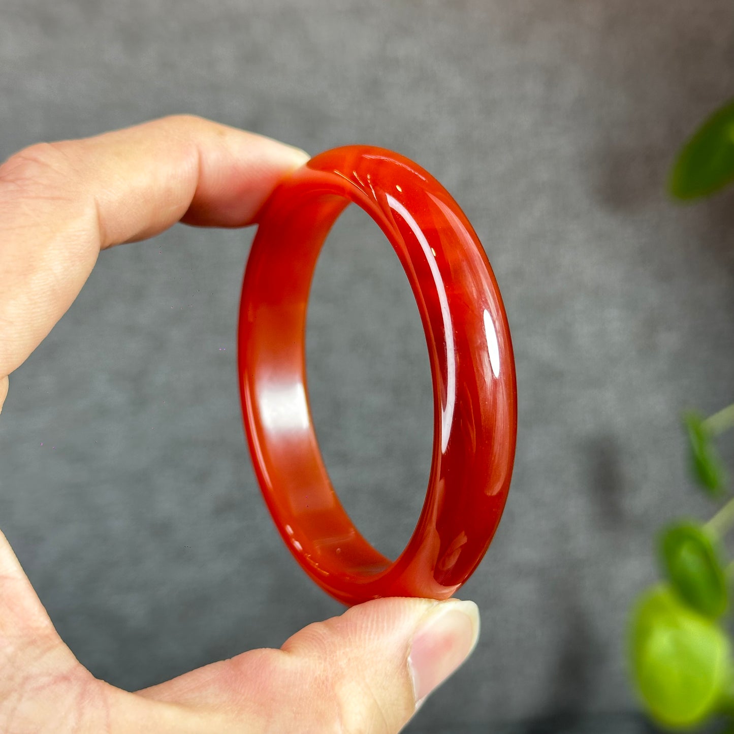 Red Agate Bangle Leaf Style Size 55.3 mm