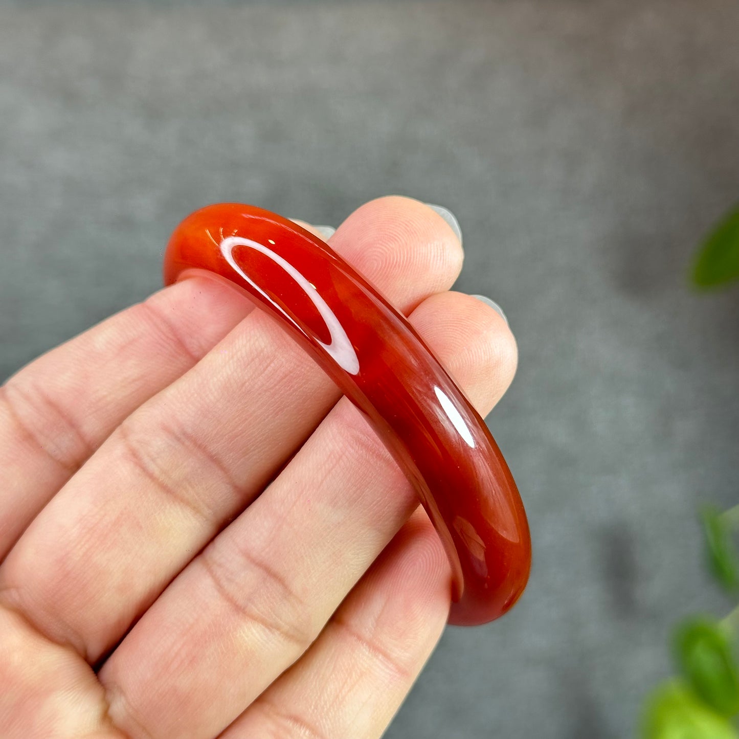 Red Agate Bangle Leaf Style Size 55.3 mm