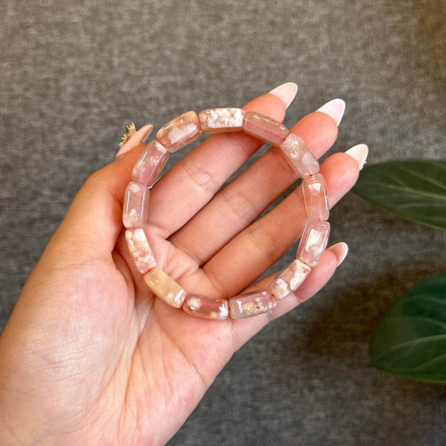 Natural Floral Agate Bangle Style Bracelet
