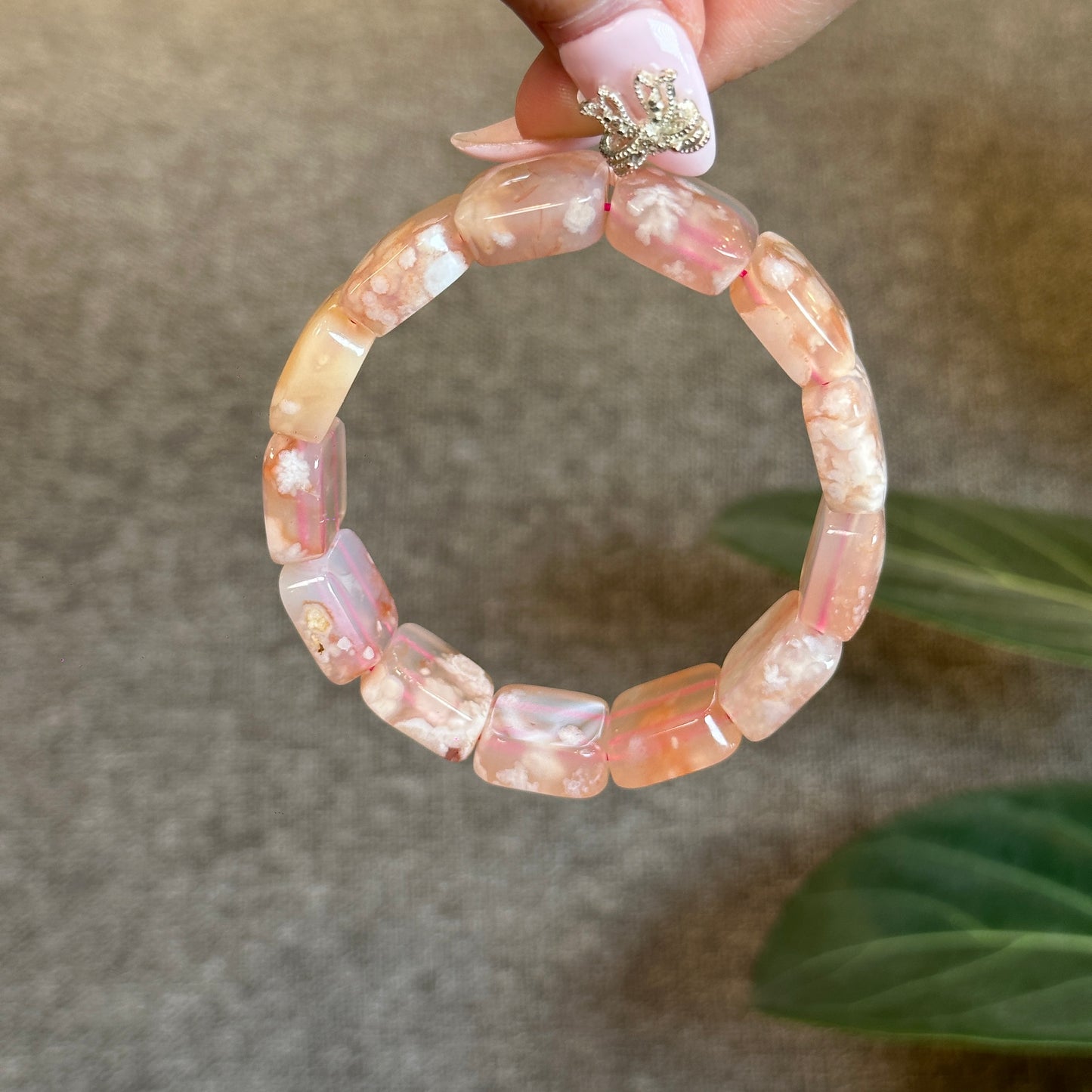 Natural Floral Agate Bangle Style Bracelet