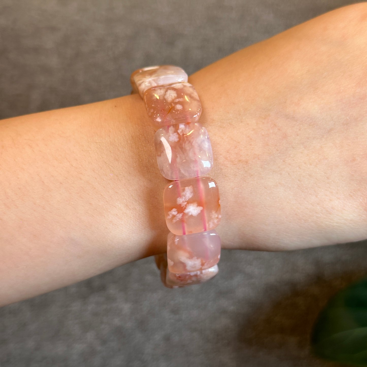 Natural Floral Agate Bangle Style Bracelet