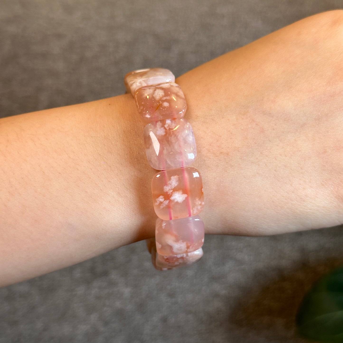 Natural Floral Agate Bangle Style Bracelet
