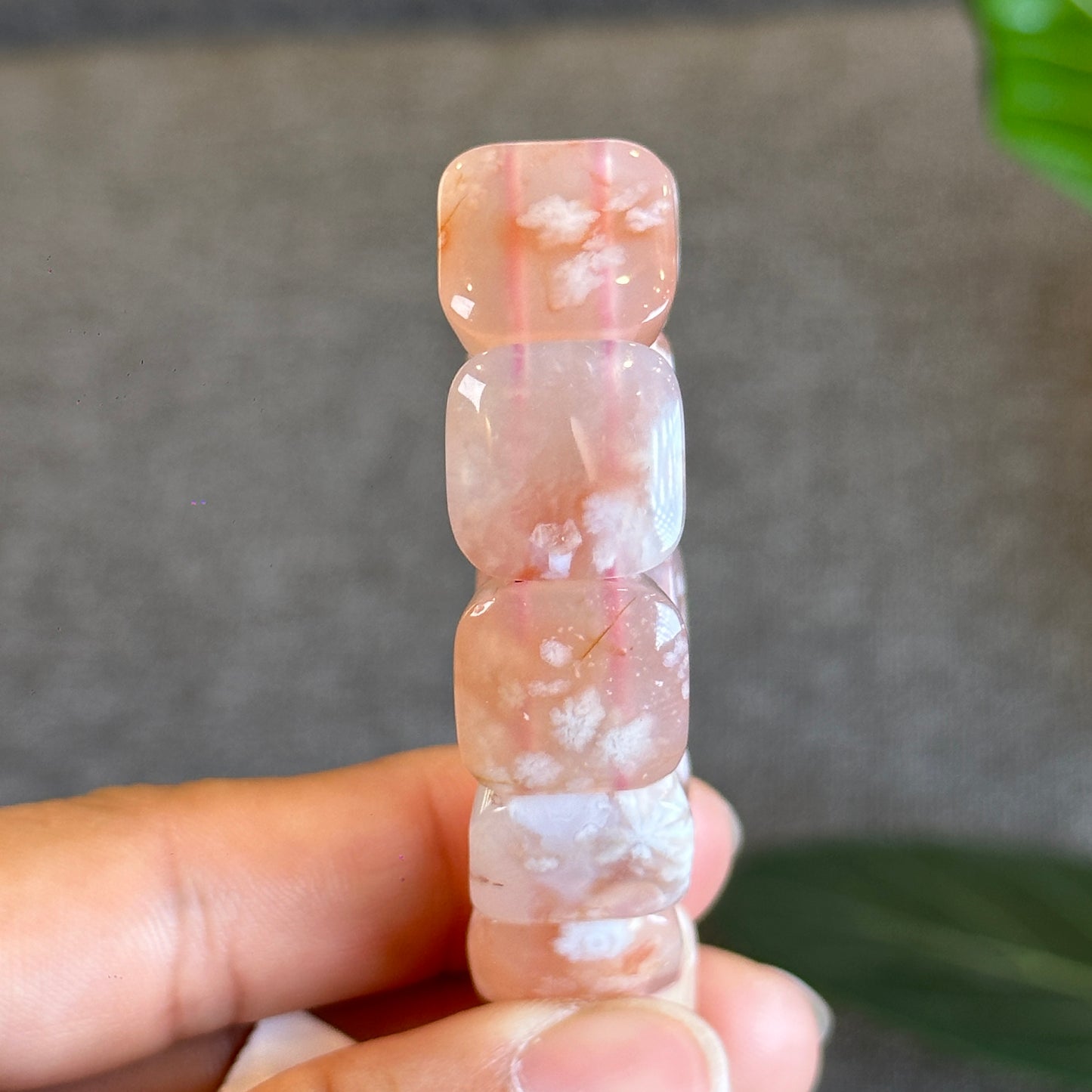 Natural Floral Agate Bangle Style Bracelet