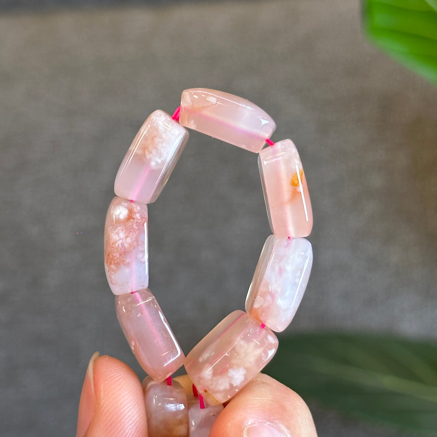 Natural Floral Agate Bangle Style Bracelet