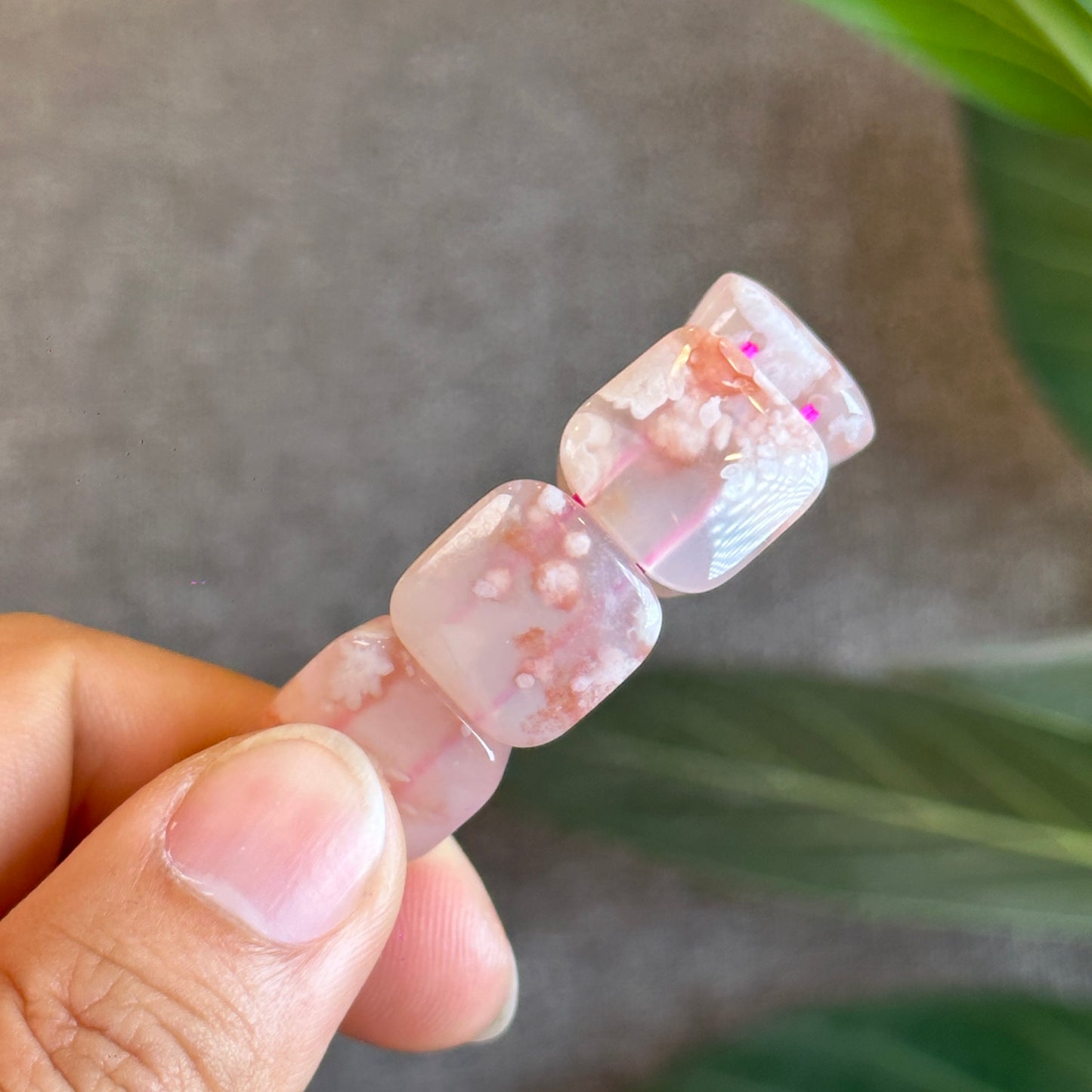 Natural Floral Agate Bangle Style Bracelet