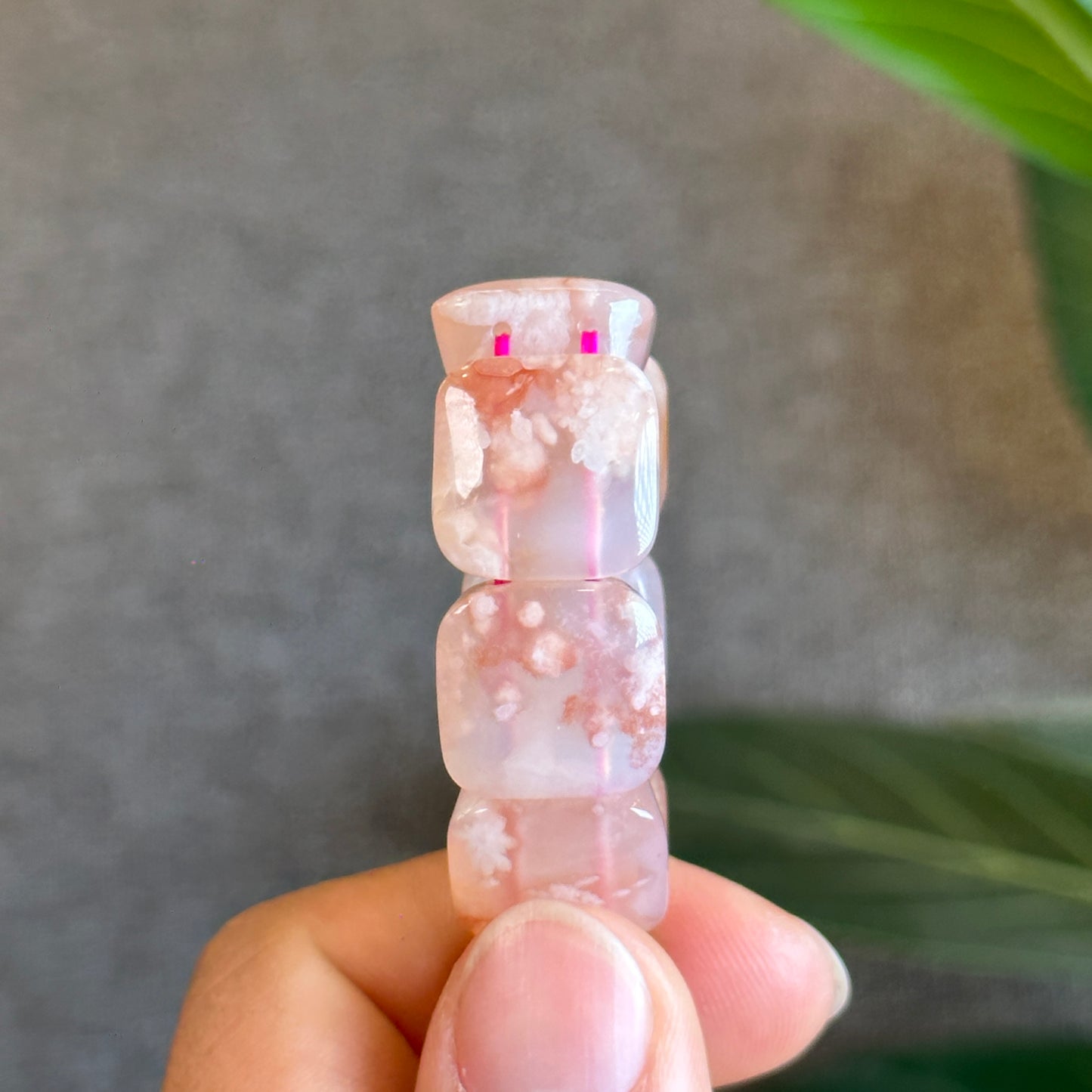 Natural Floral Agate Bangle Style Bracelet