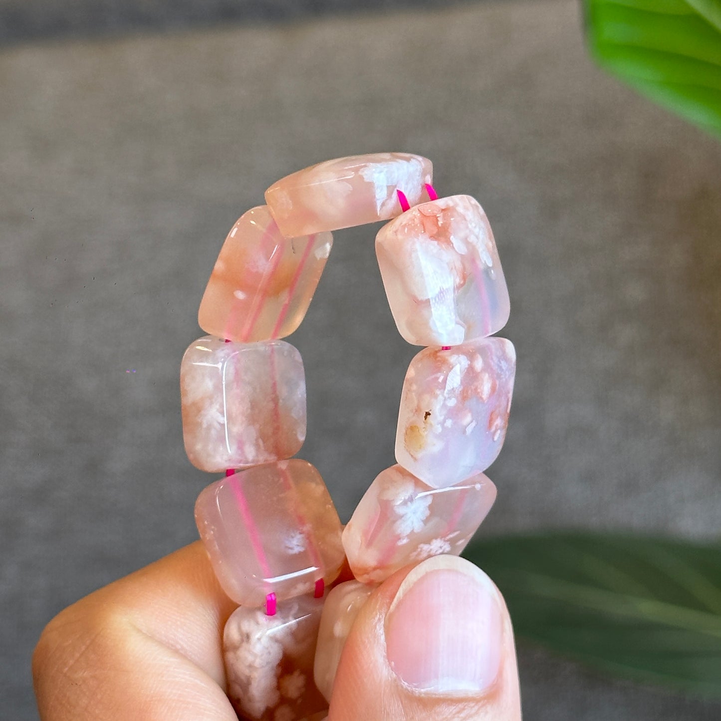 Natural Floral Agate Bangle Style Bracelet