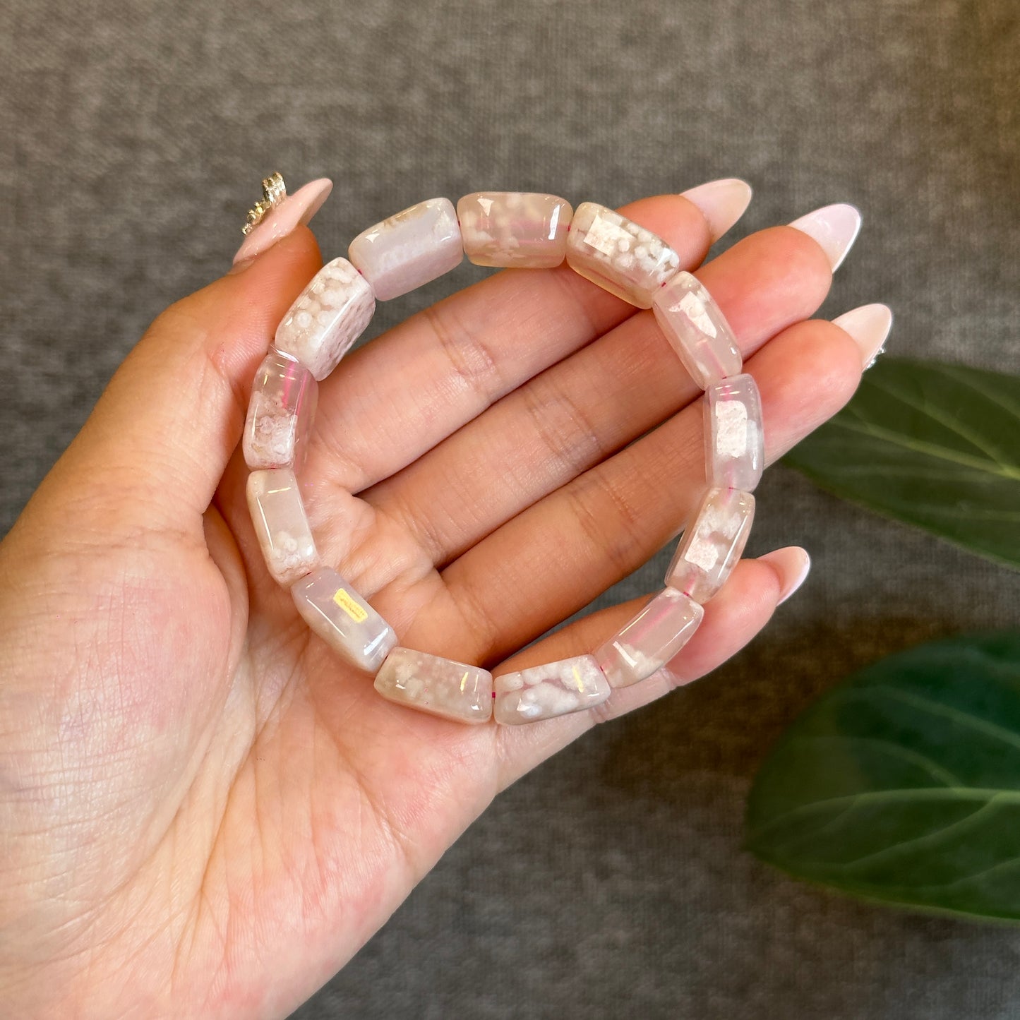Natural Floral Agate Bangle Style Bracelet