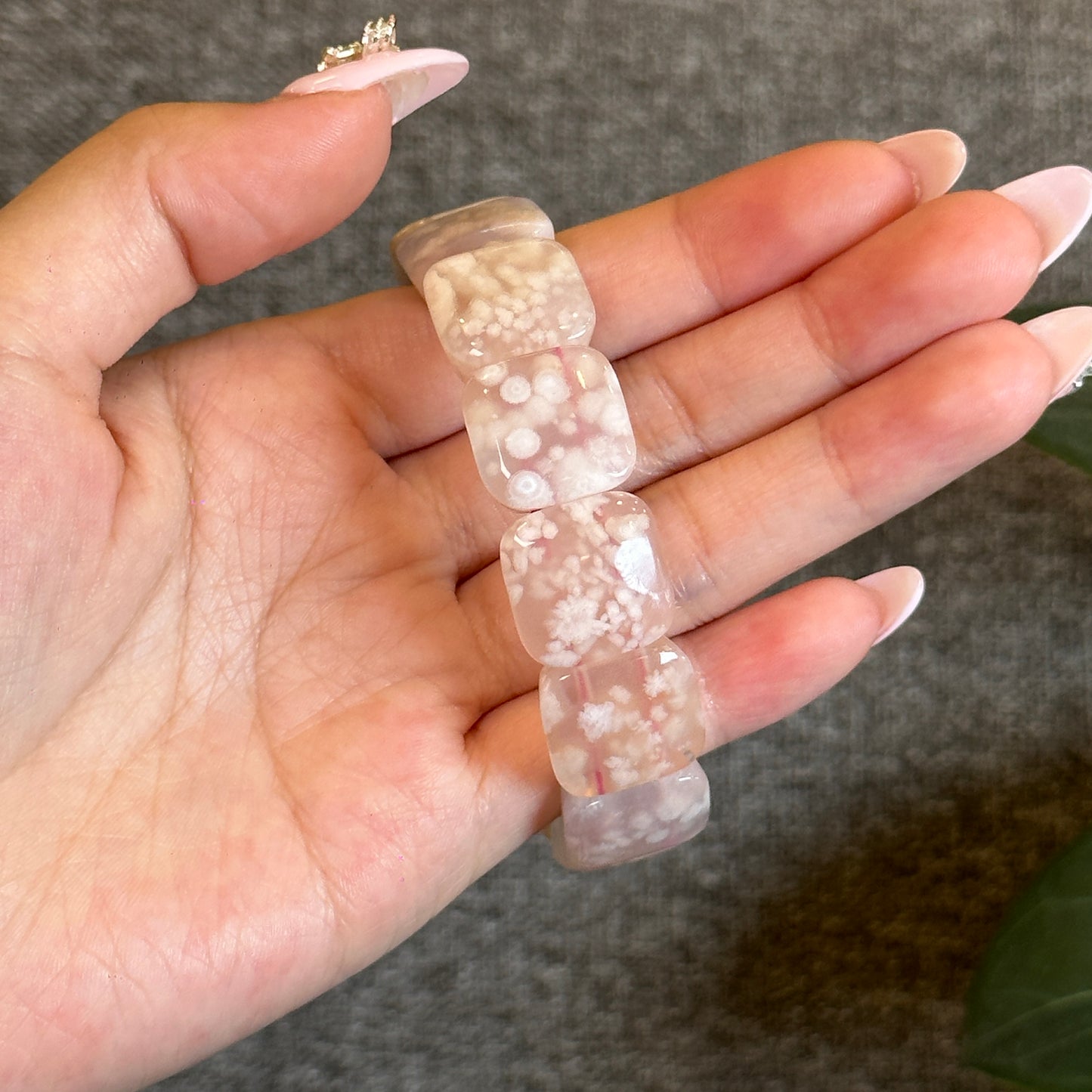 Natural Floral Agate Bangle Style Bracelet