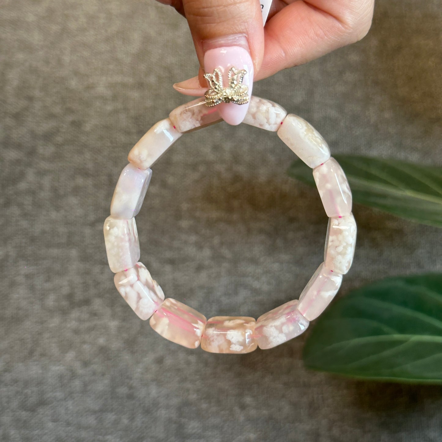 Natural Floral Agate Bangle Style Bracelet