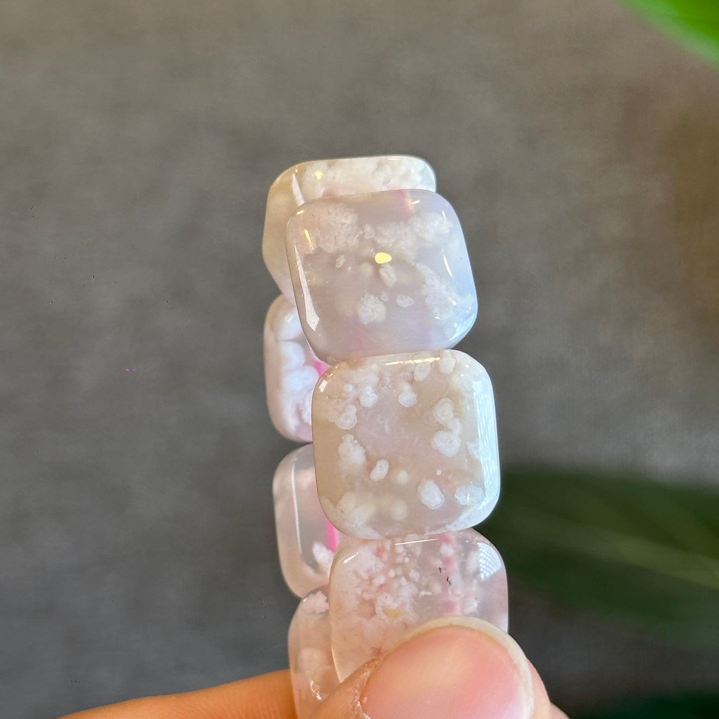 Natural Floral Agate Bangle Style Bracelet