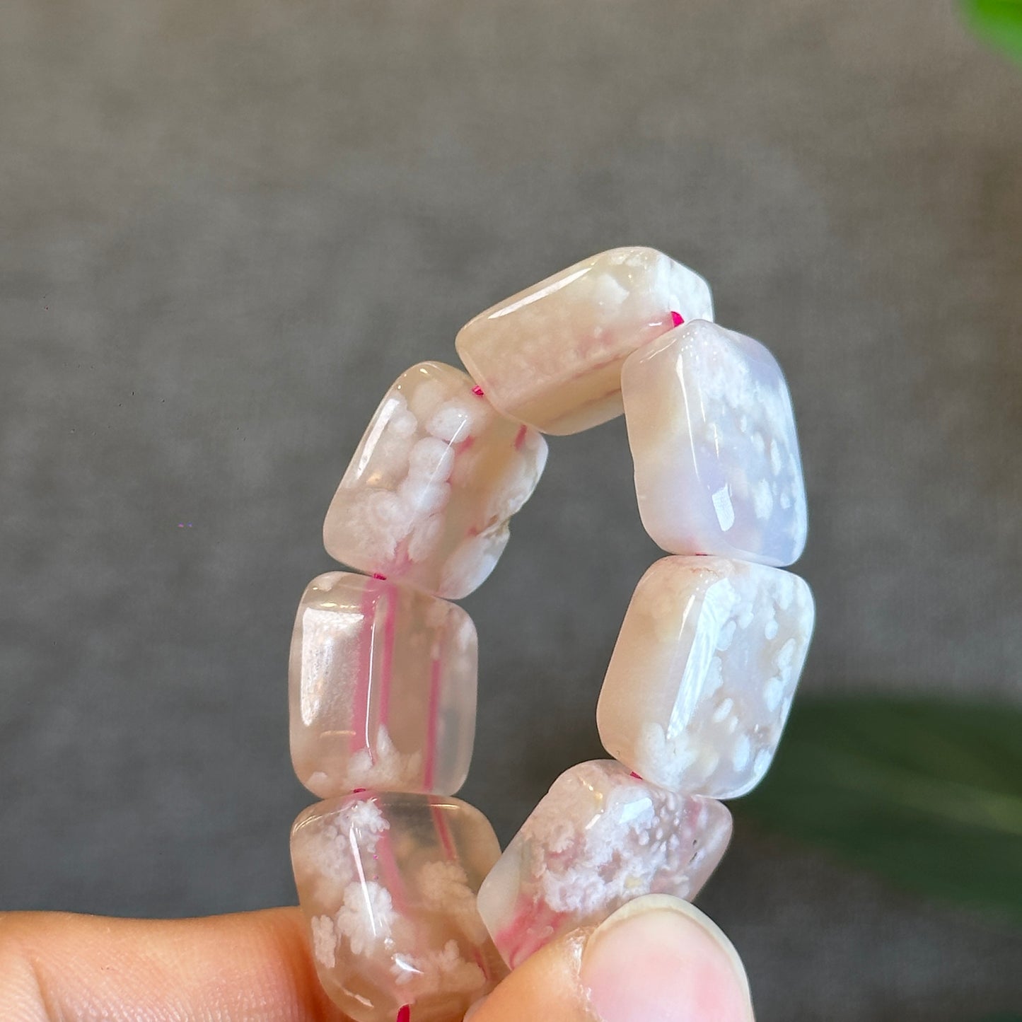 Natural Floral Agate Bangle Style Bracelet