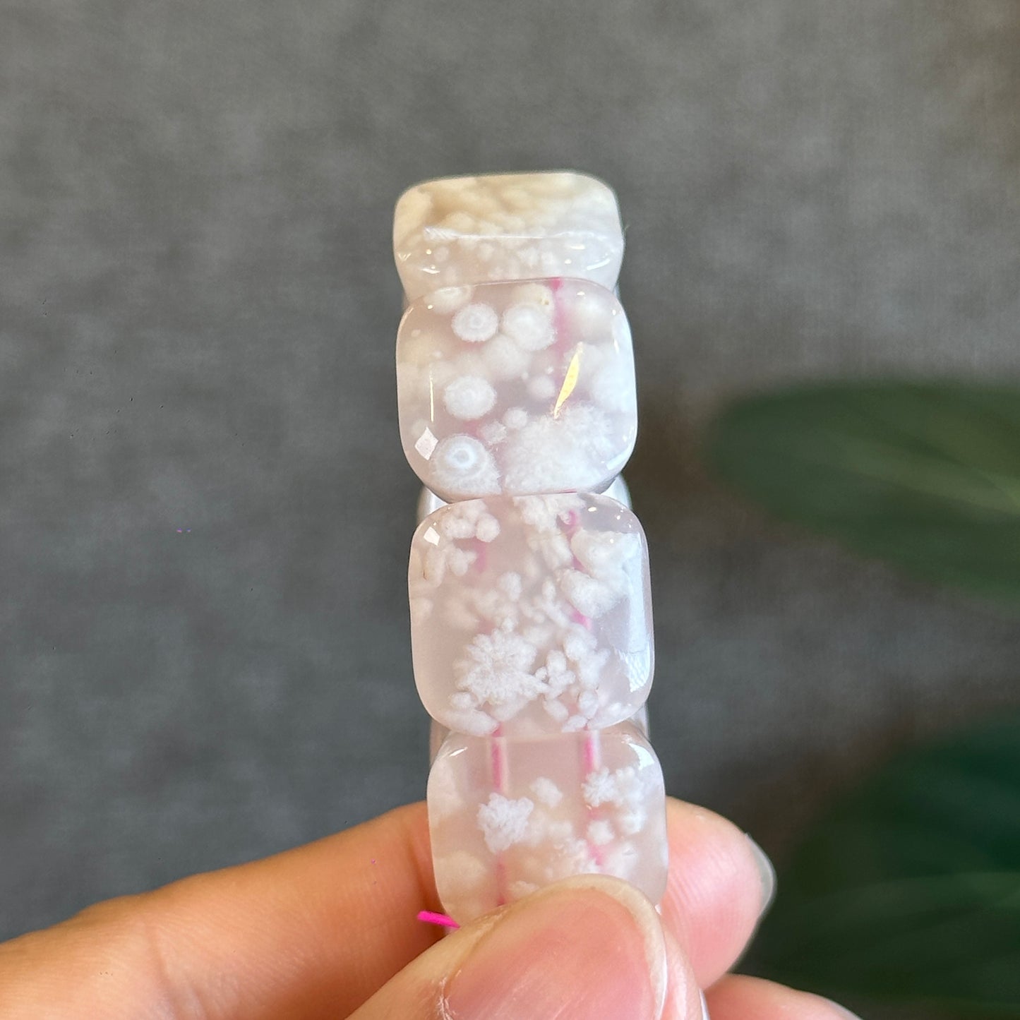 Natural Floral Agate Bangle Style Bracelet