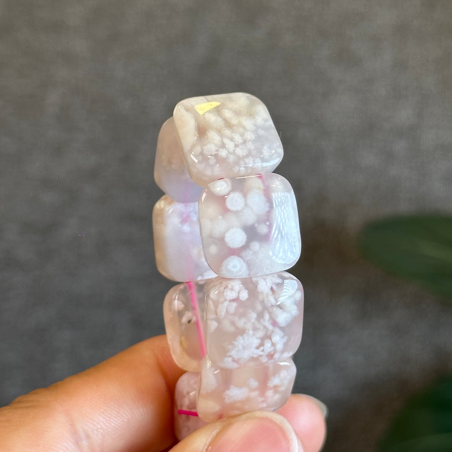 Natural Floral Agate Bangle Style Bracelet