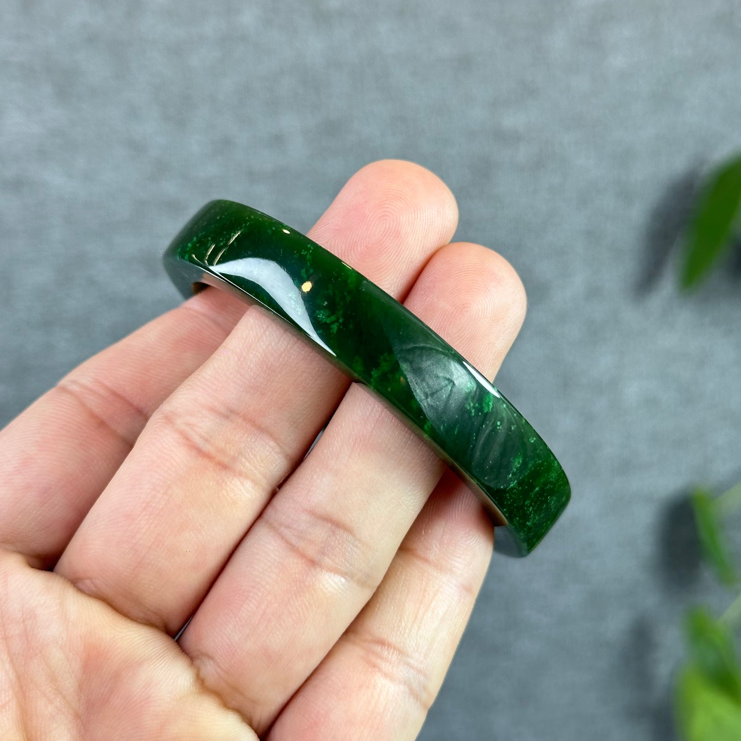 Natural Nephrite Jade VIP Banlge Square Style Size 56 mm
