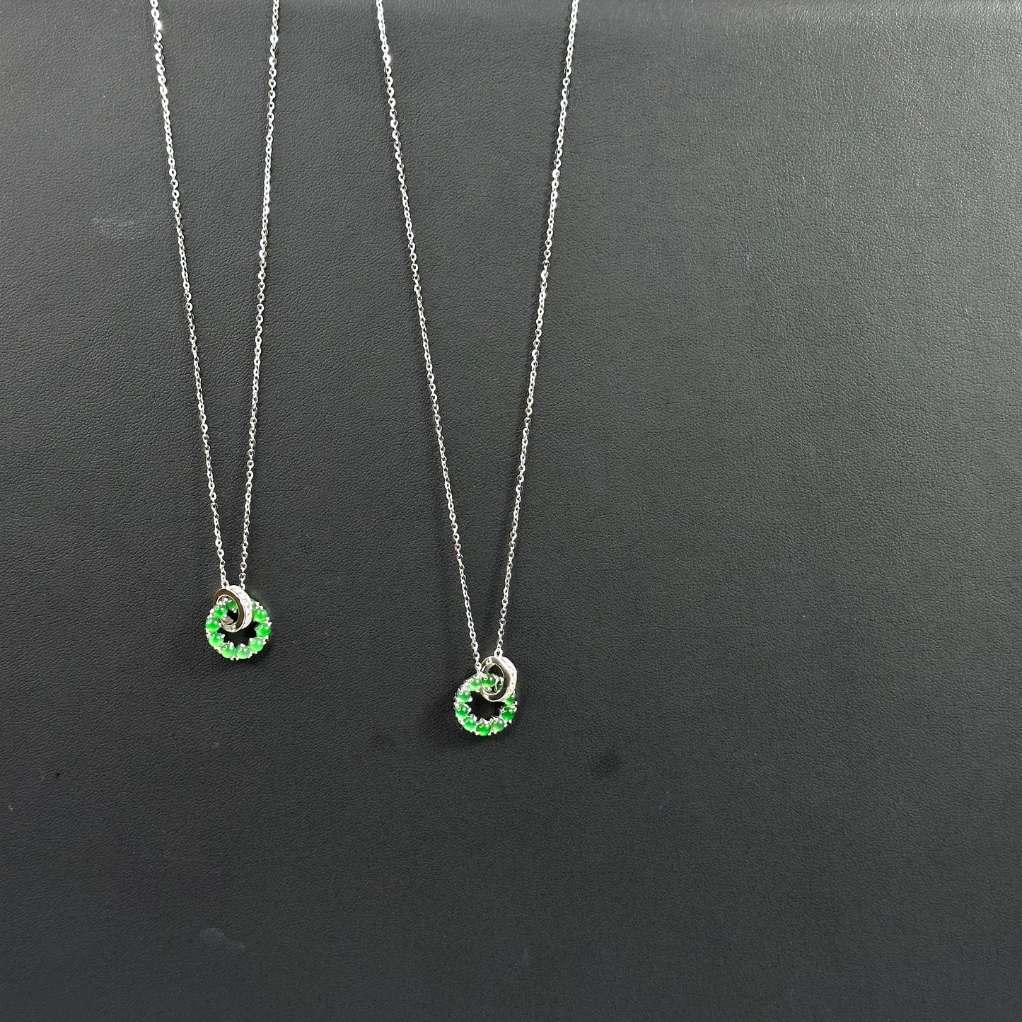Icy Imperial Green Natural Jadeite Jade Double Ring Necklace in Silver 925 Setting