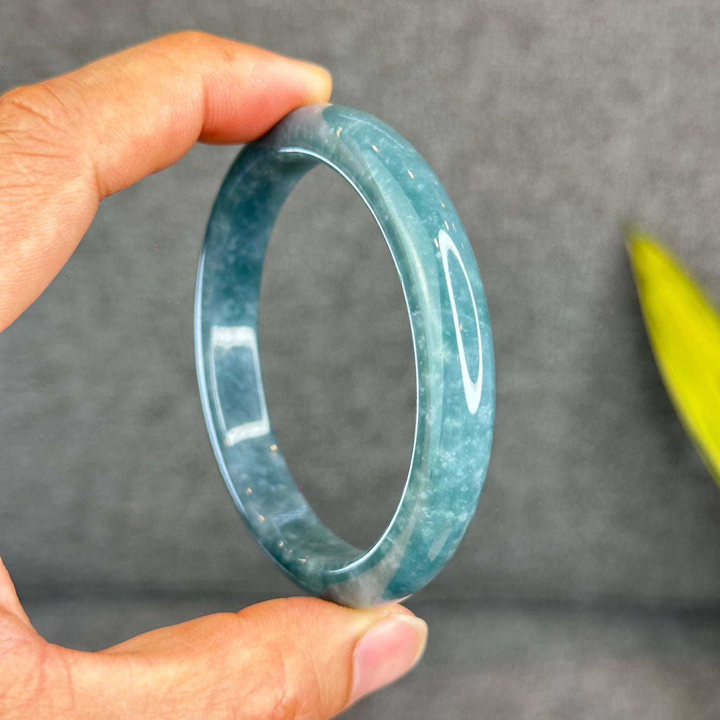 Natural Dark Blue Water Jadeite Jade Banlge Leaf Style Size 58 mm