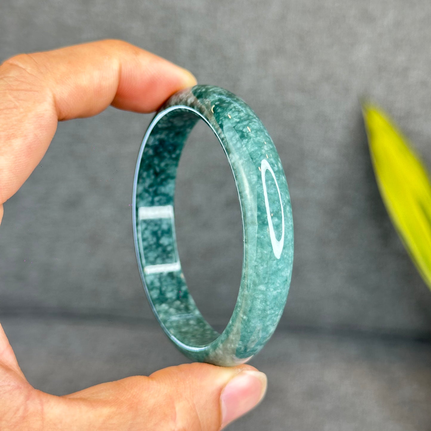 Natural Dark Blue Water Jadeite Jade Banlge Leaf Style Size 56.5 mm