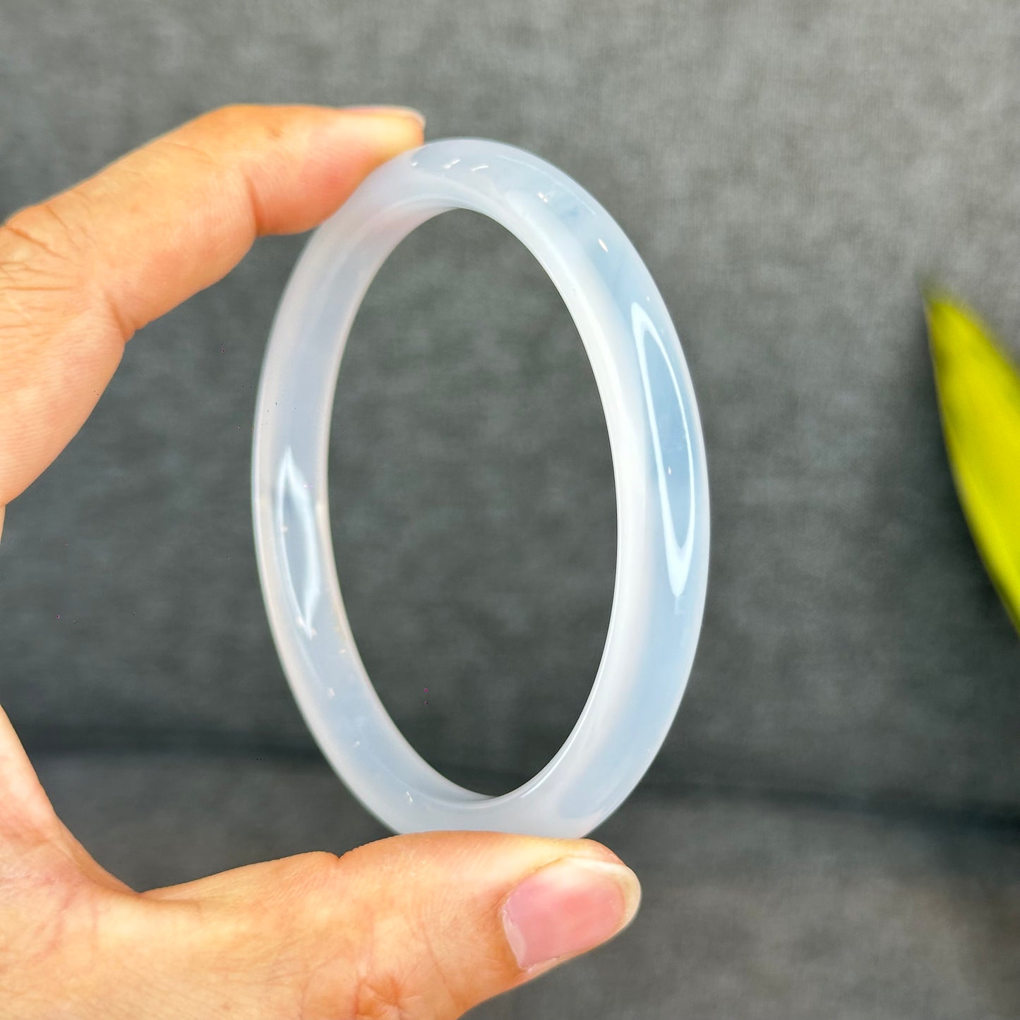Natural White Chalcedony Bangle Leaf Style