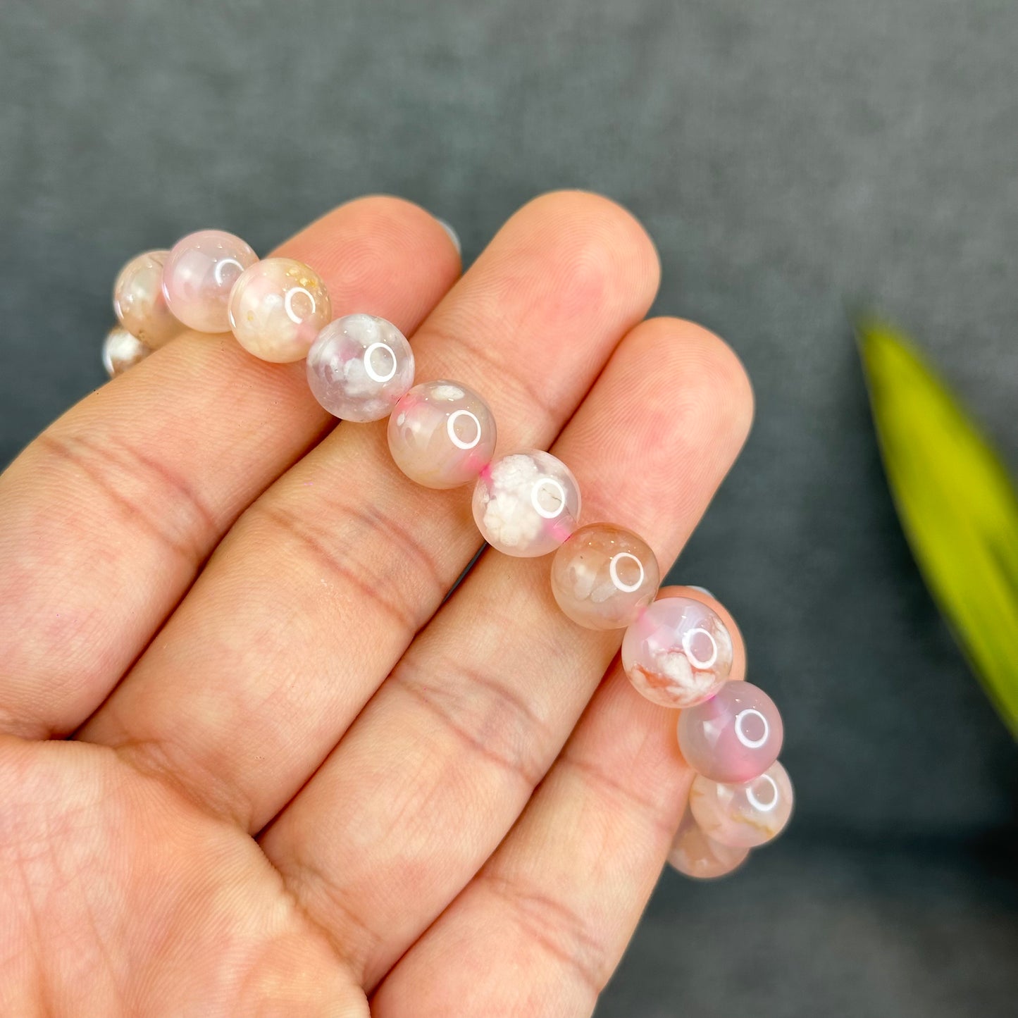 Natural Floral Agate Bracelet Size 9.5 mm