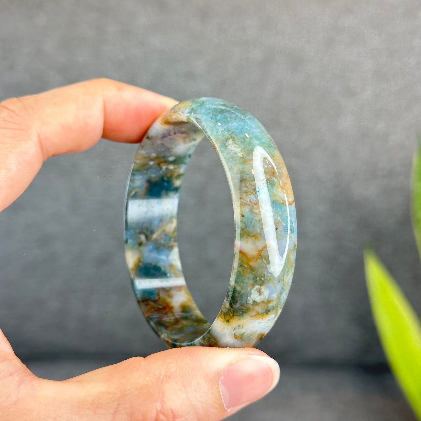 Bracelet Agate Mousse Style Feuille Taille 55 mm