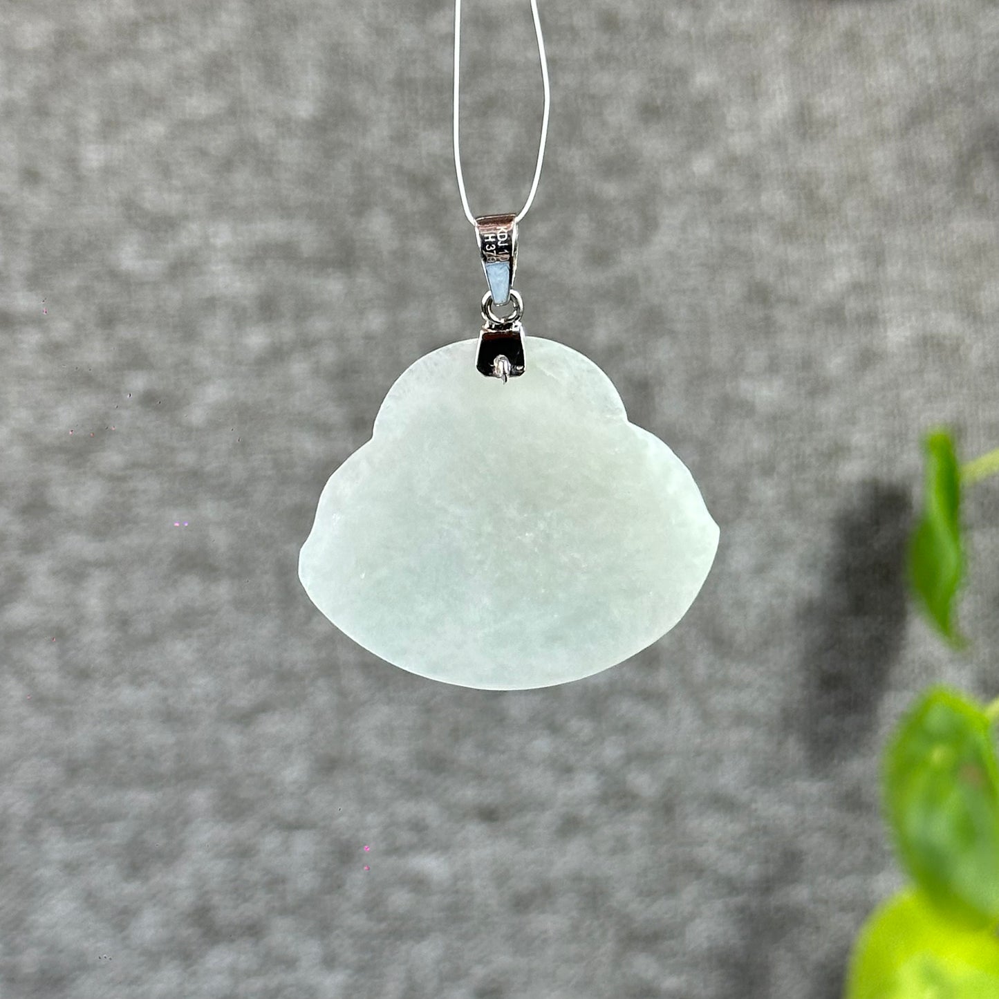 Happy Buddha Hand Carving Natural Ivory White Jadeite Jade Buddha Pendant with 10k White Gold Hook Setting