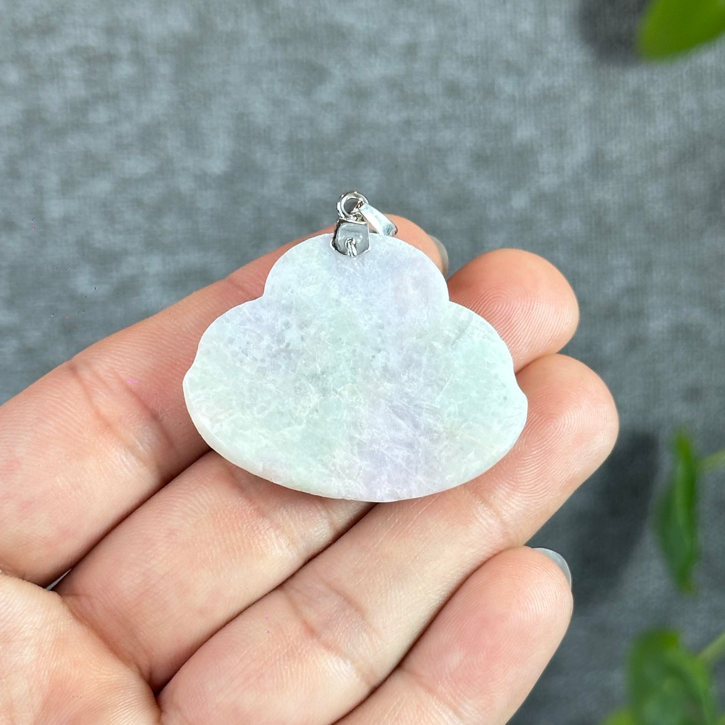 Happy Buddha Hand Carving Natural Lavender Jadeite Jade Buddha Pendant with 10k White Gold Hook Setting