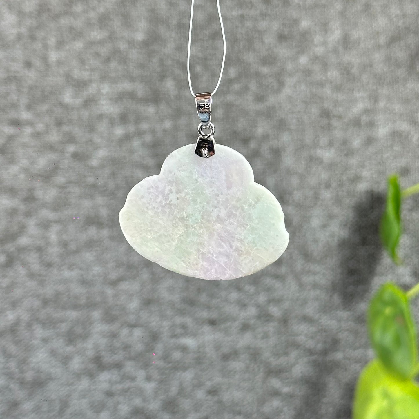 Happy Buddha Hand Carving Natural Lavender Jadeite Jade Buddha Pendant with 10k White Gold Hook Setting