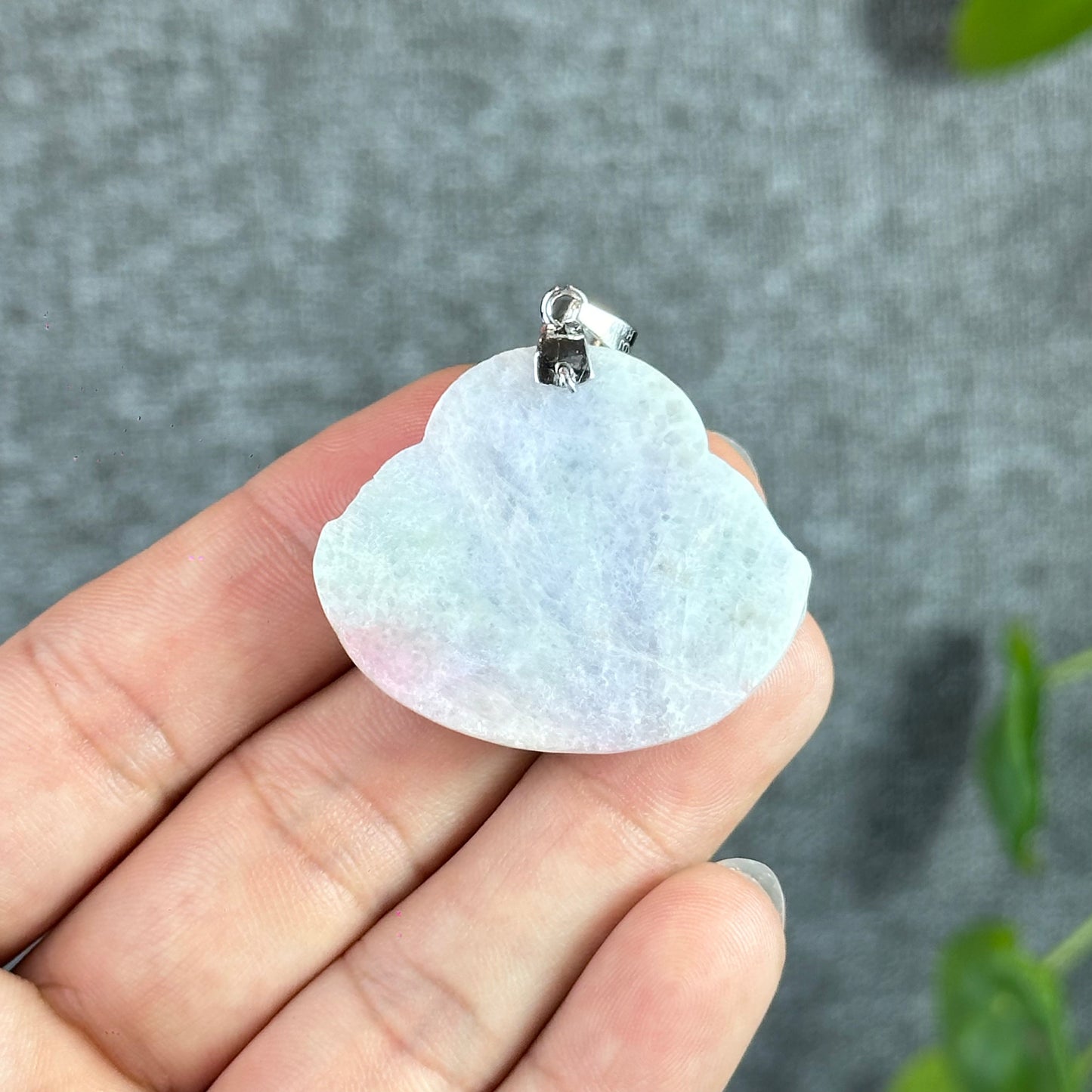Happy Buddha Hand Carving Natural Lavender Jadeite Jade Buddha Pendant with 10k White Gold Hook Setting