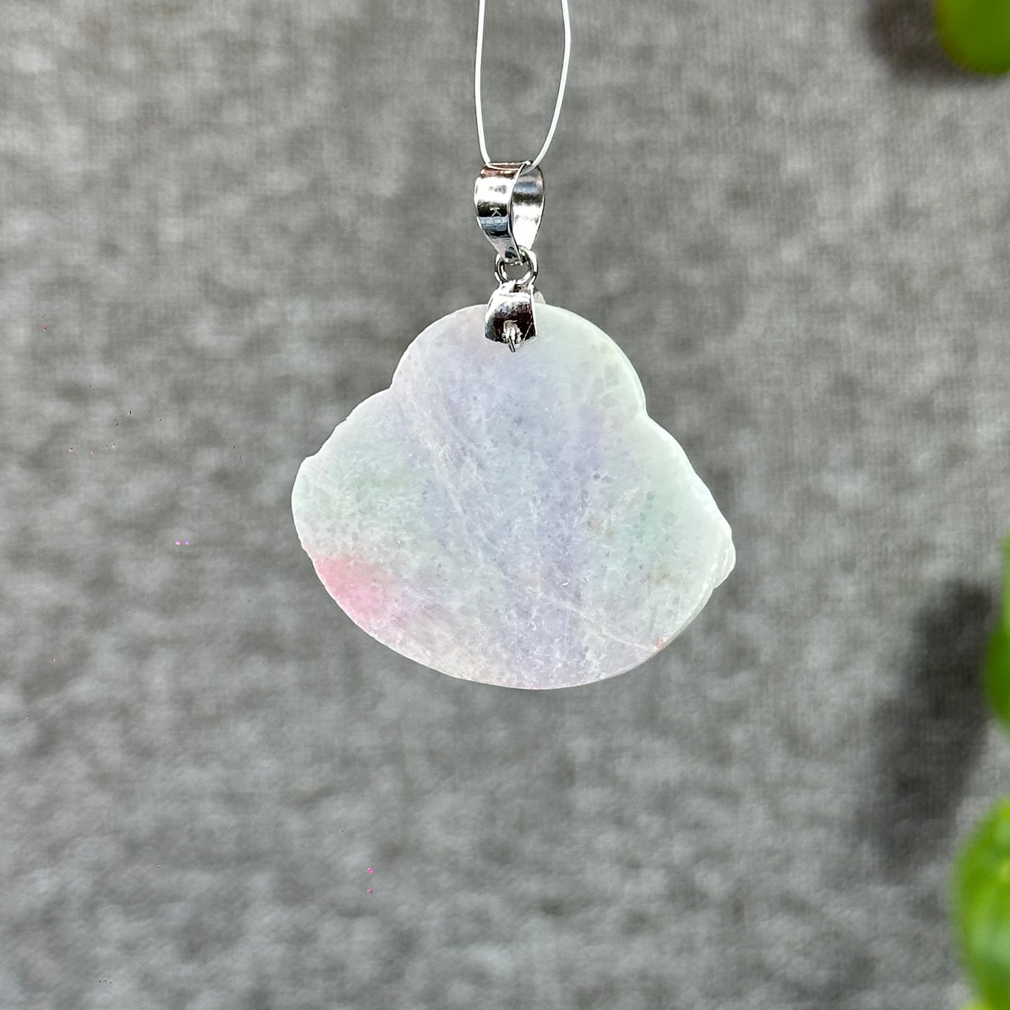 Happy Buddha Hand Carving Natural Lavender Jadeite Jade Buddha Pendant with 10k White Gold Hook Setting